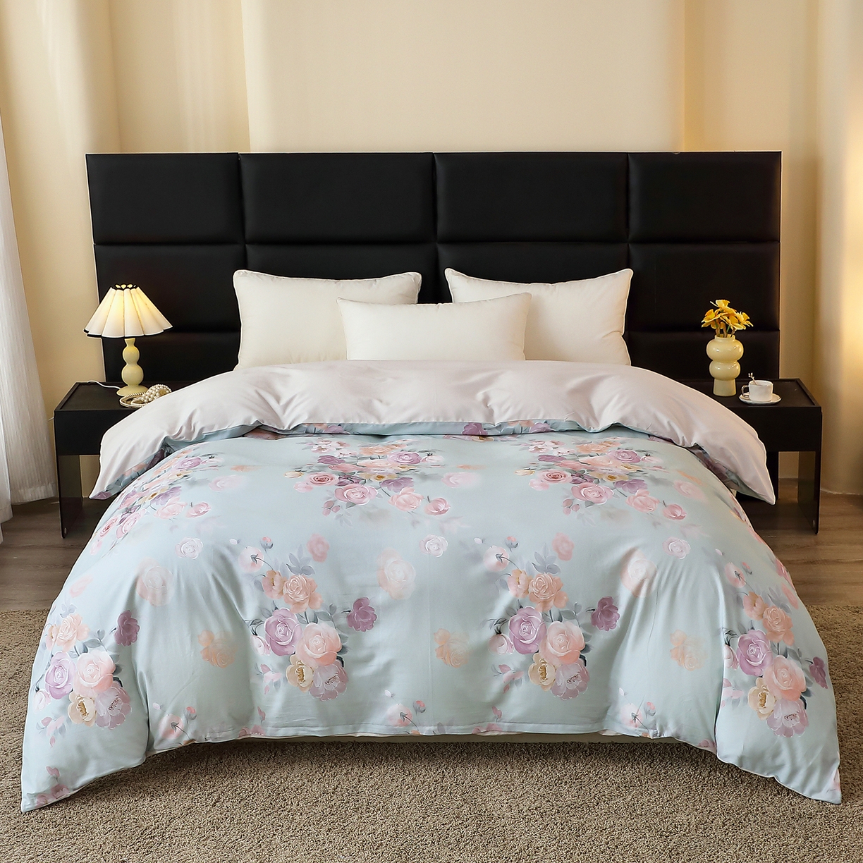 馨雅家纺 2025新款全棉磨毛数码印花单品被套 花落莉亚-绿