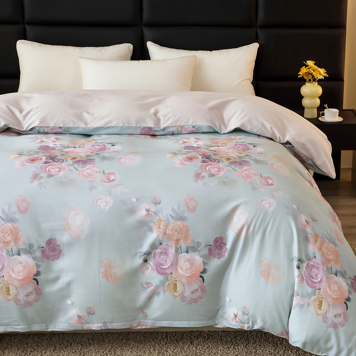 91家纺网 家纺一手货源 找家纺 馨雅家纺 2025新款全棉磨毛数码印花单品被套 花落莉亚-绿