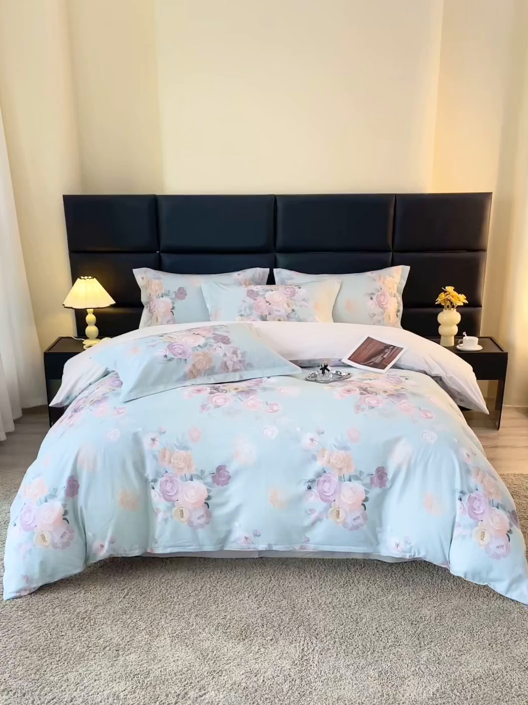 91家纺网 家纺一手货源 找家纺 馨雅家纺 2025新款全棉磨毛数码印花四件套 花落莉亚-绿