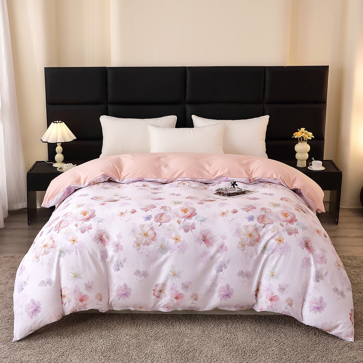 馨雅家纺 2025新款全棉磨毛数码印花单品被套 花觅-粉