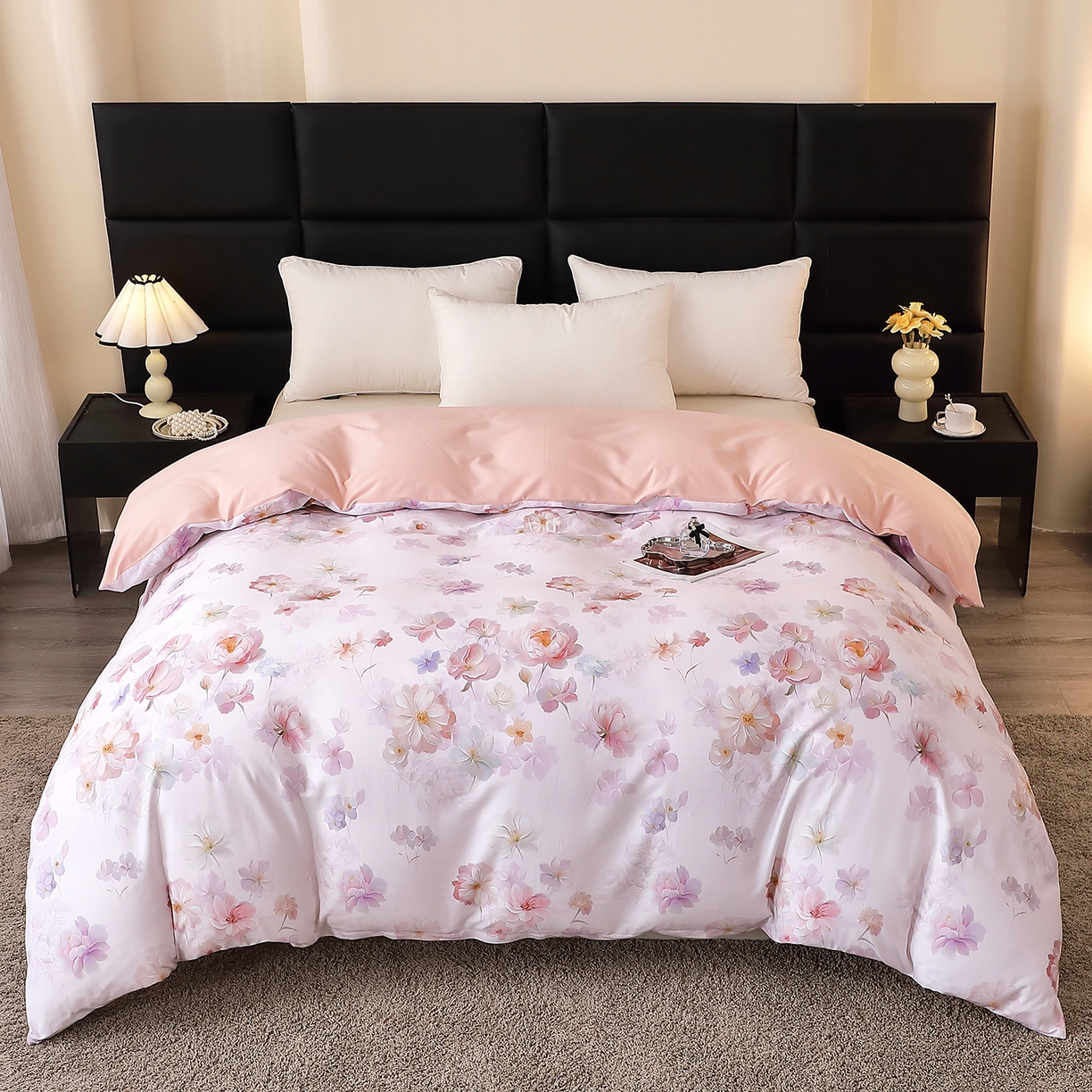 91家纺网 家纺一手货源 找家纺 馨雅家纺 2025新款全棉磨毛数码印花单品被套 花觅-粉