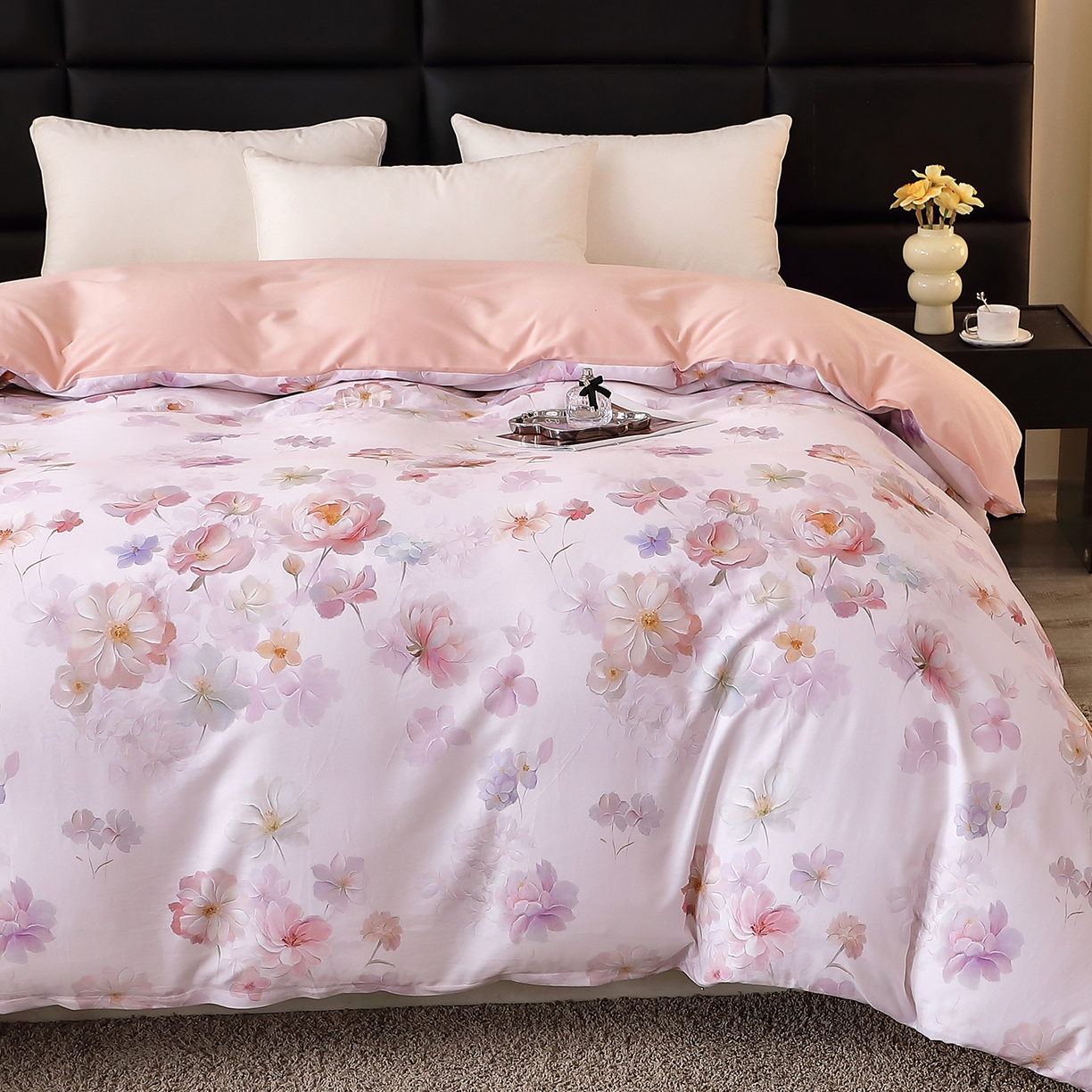 91家纺网 家纺一手货源 找家纺 馨雅家纺 2025新款全棉磨毛数码印花单品被套 花觅-粉