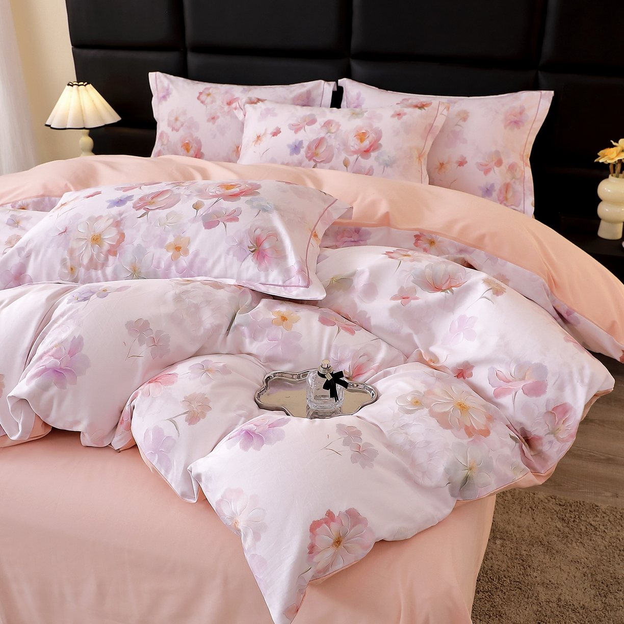 馨雅家纺 2025新款全棉磨毛数码印花四件套 花觅-粉