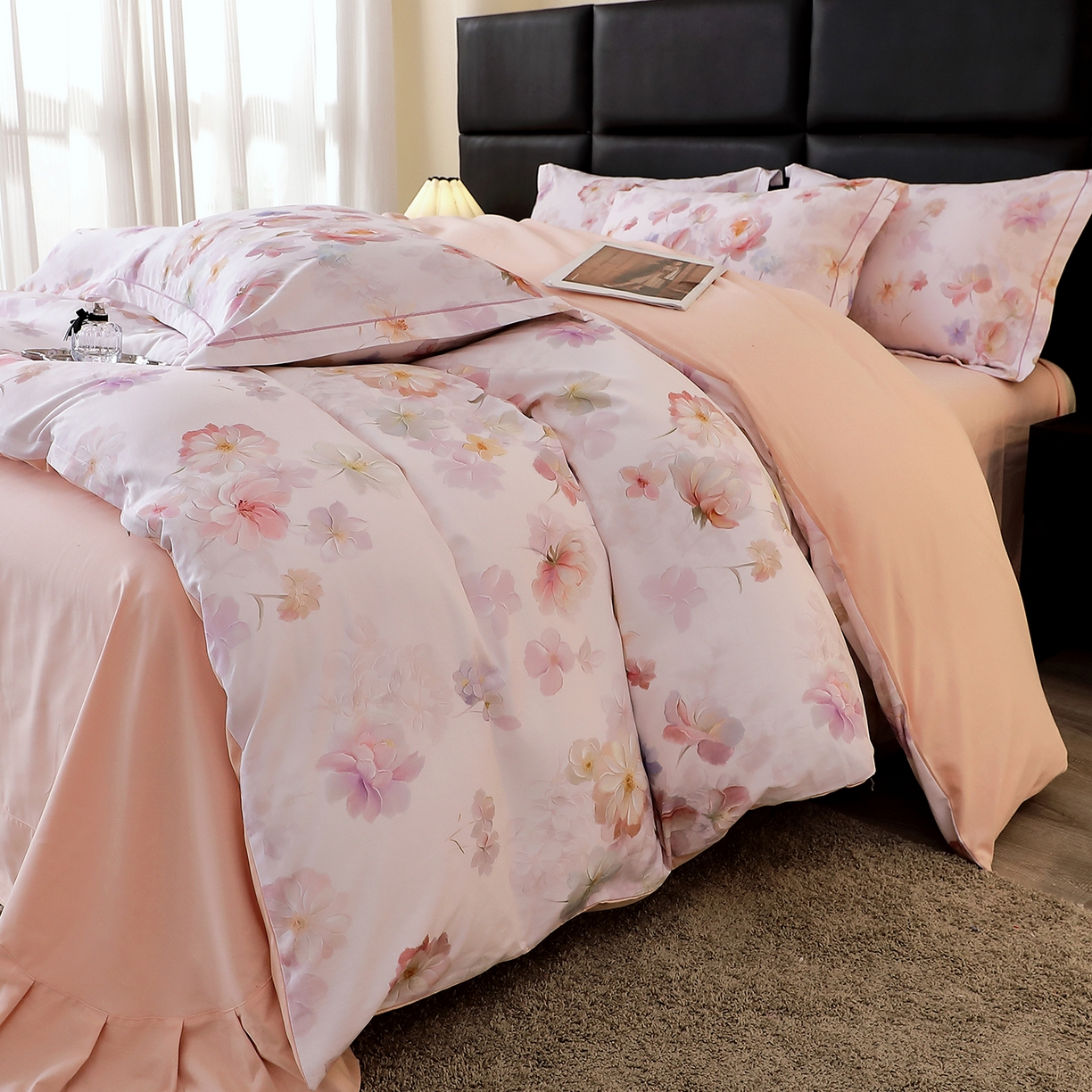 91家纺网 家纺一手货源 找家纺 馨雅家纺 2025新款全棉磨毛数码印花四件套 花觅-粉