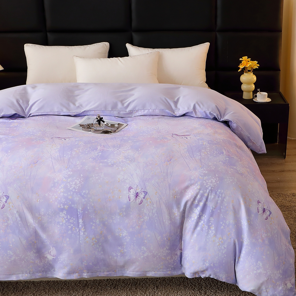 91家纺网 家纺一手货源 找家纺 馨雅家纺 2025新款全棉磨毛数码印花单品被套 迷蝶香-紫