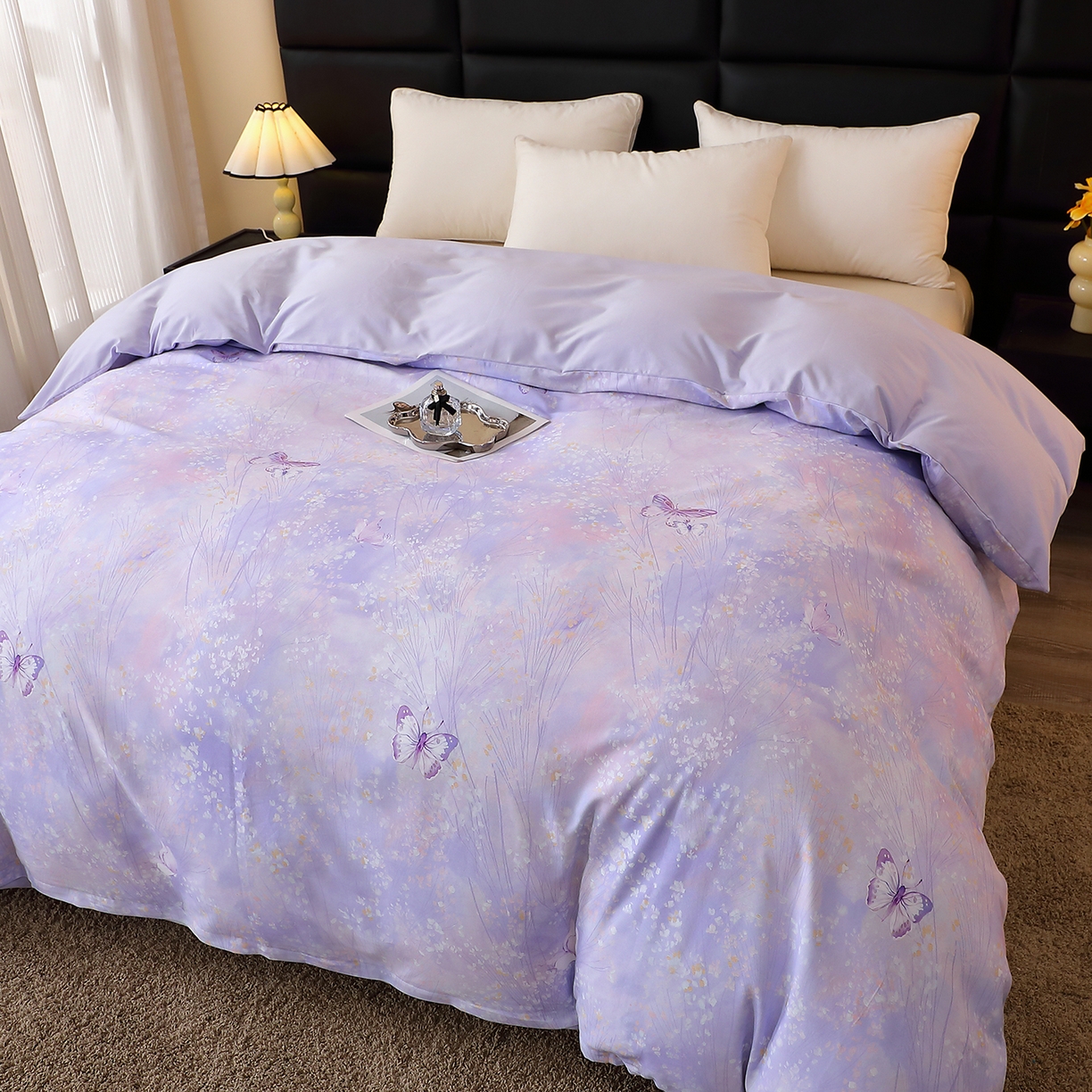 91家纺网 家纺一手货源 找家纺 馨雅家纺 2025新款全棉磨毛数码印花单品被套 迷蝶香-紫