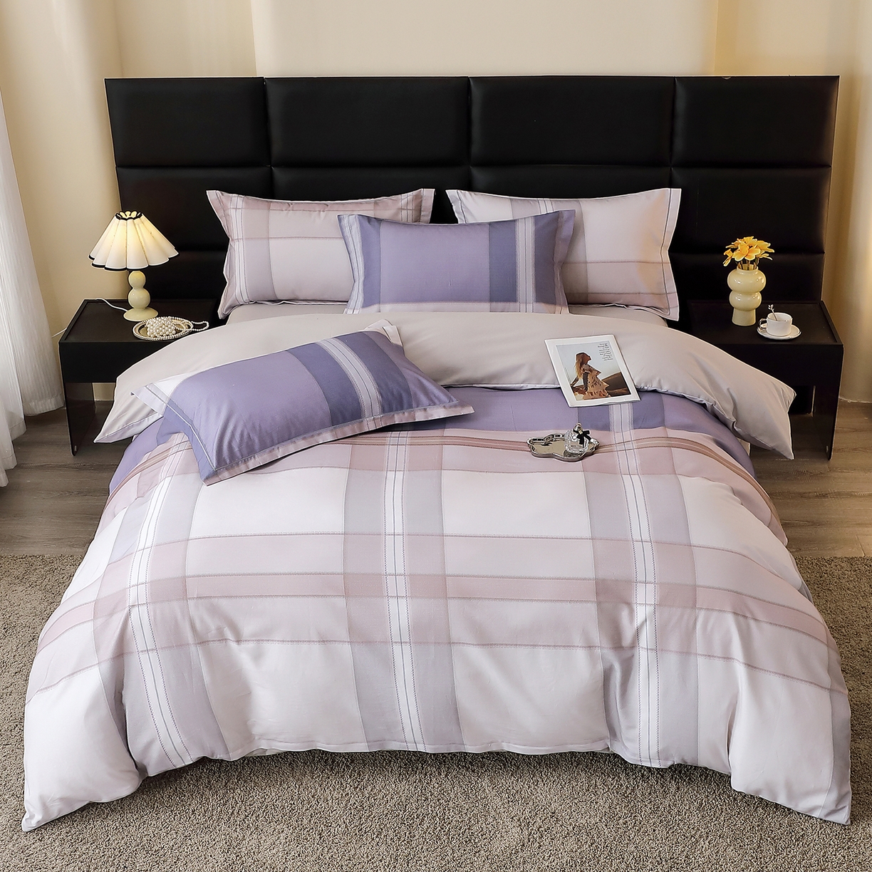 91家纺网 家纺一手货源 找家纺 馨雅家纺 2025新款全棉磨毛数码印花四件套 卡奈-兰