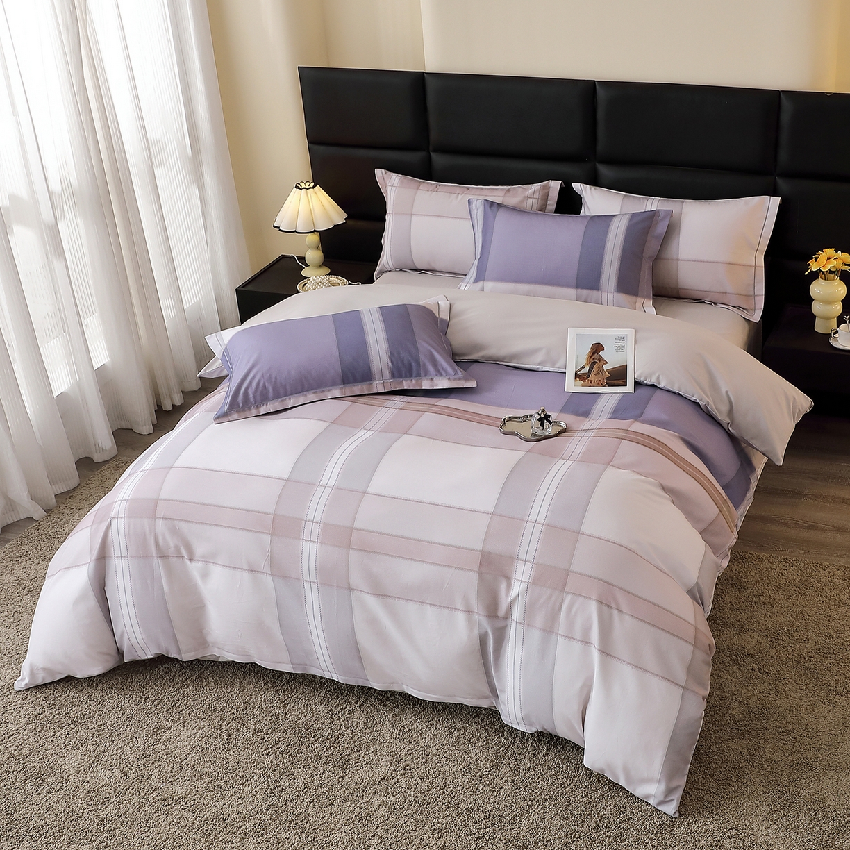 91家纺网 家纺一手货源 找家纺 馨雅家纺 2025新款全棉磨毛数码印花四件套 卡奈-兰