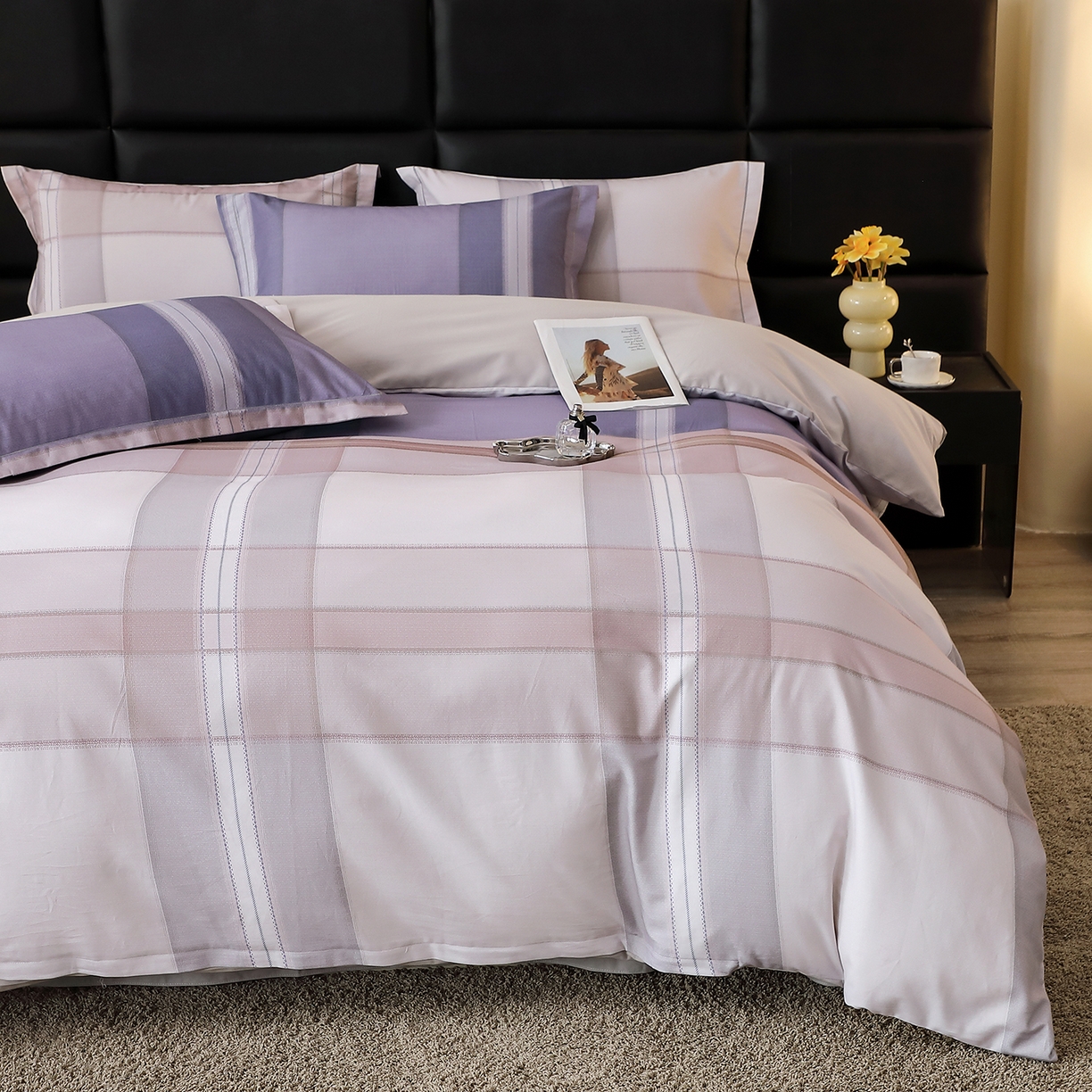 91家纺网 家纺一手货源 找家纺 馨雅家纺 2025新款全棉磨毛数码印花四件套 卡奈-兰