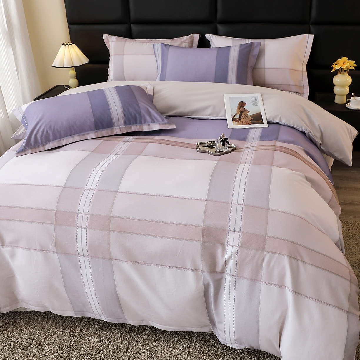 91家纺网 家纺一手货源 找家纺 馨雅家纺 2025新款全棉磨毛数码印花四件套 卡奈-兰