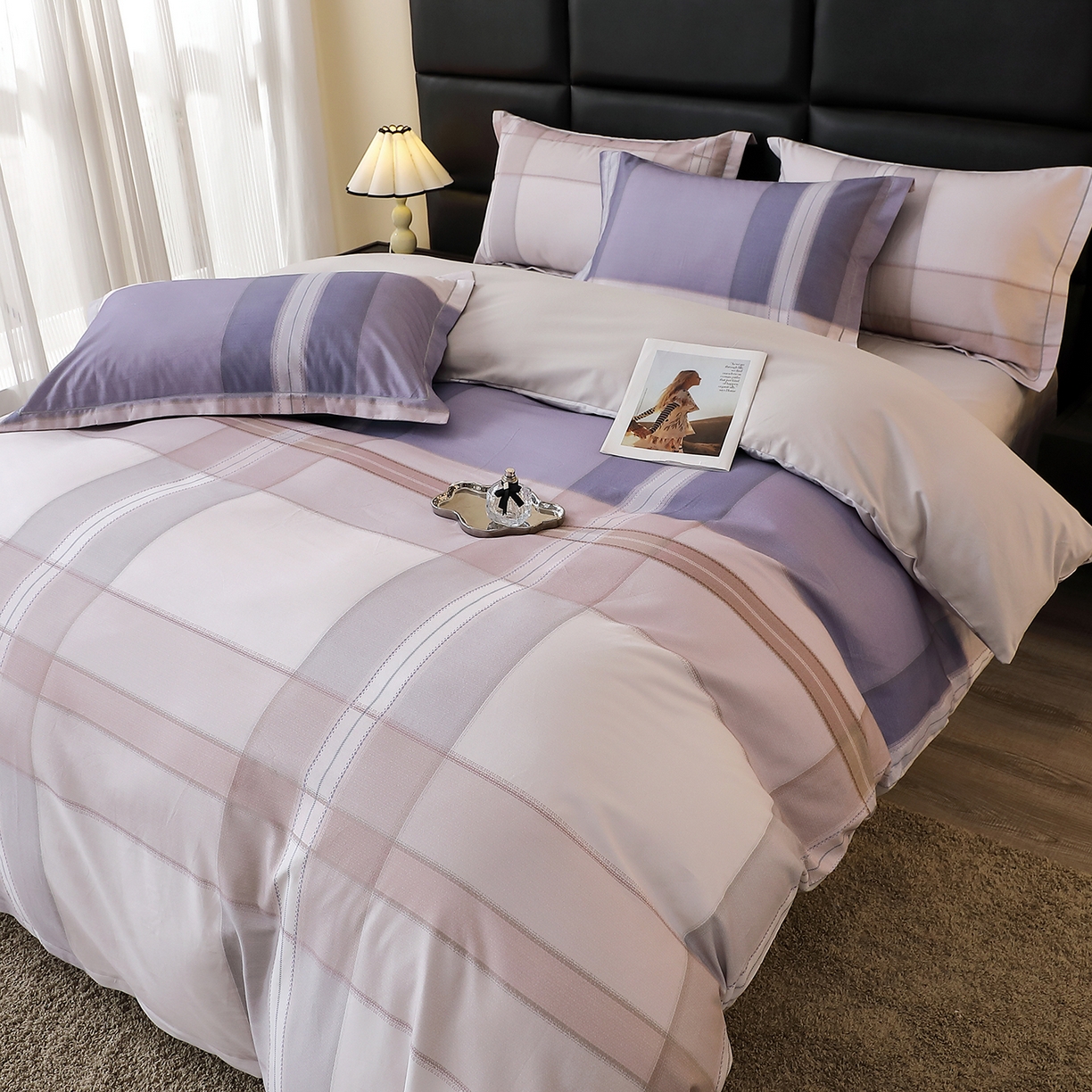 91家纺网 家纺一手货源 找家纺 馨雅家纺 2025新款全棉磨毛数码印花四件套 卡奈-兰