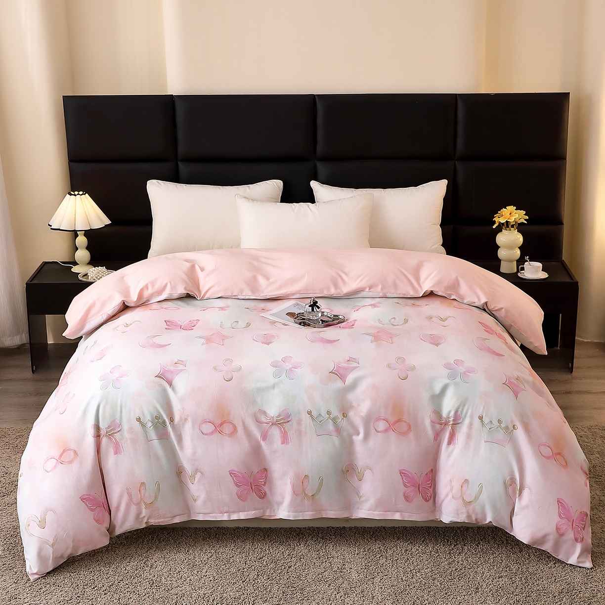 91家纺网 家纺一手货源 找家纺 馨雅家纺 2025新款全棉磨毛数码印花单品被套 娜拉-粉