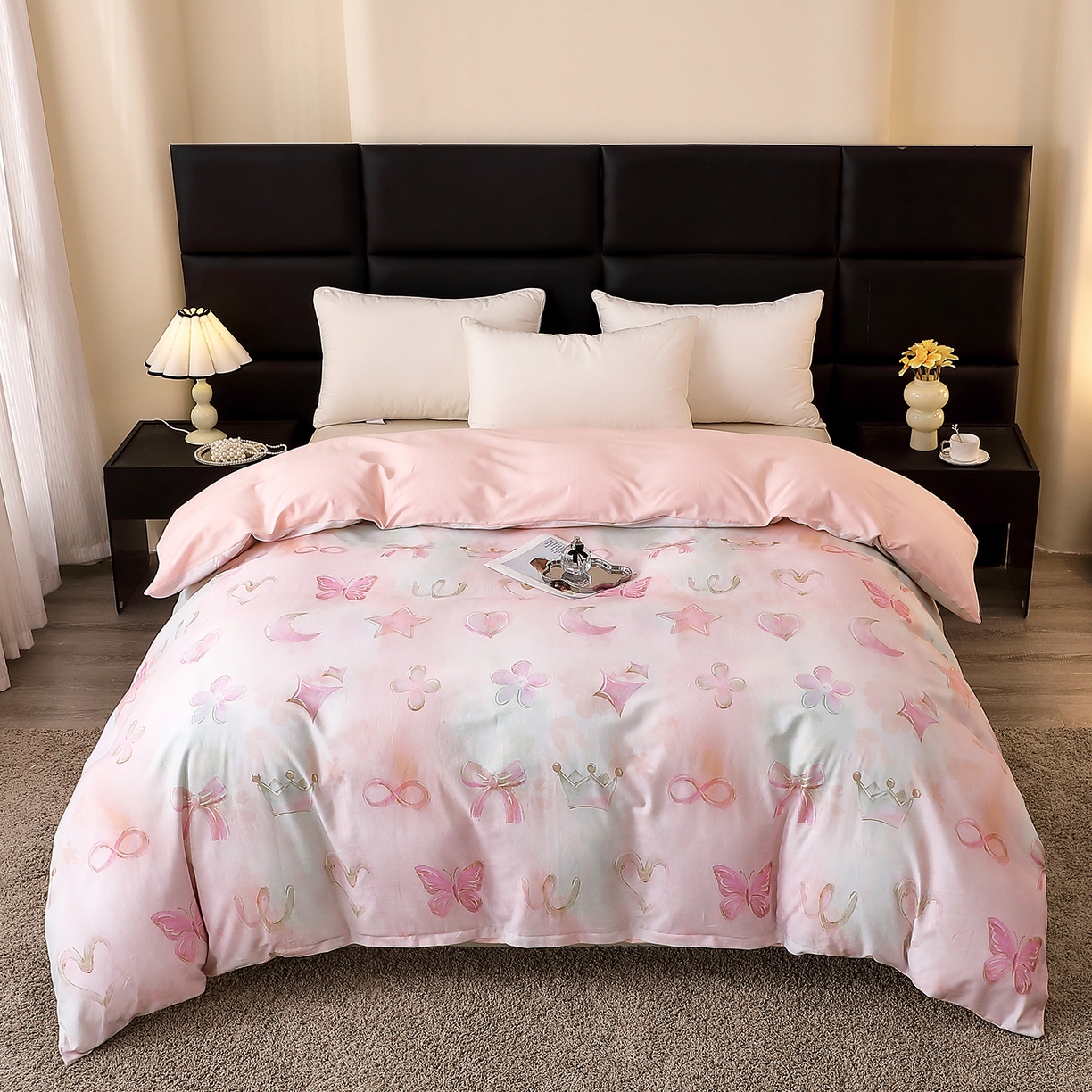 91家纺网 家纺一手货源 找家纺 馨雅家纺 2025新款全棉磨毛数码印花单品被套 娜拉-粉