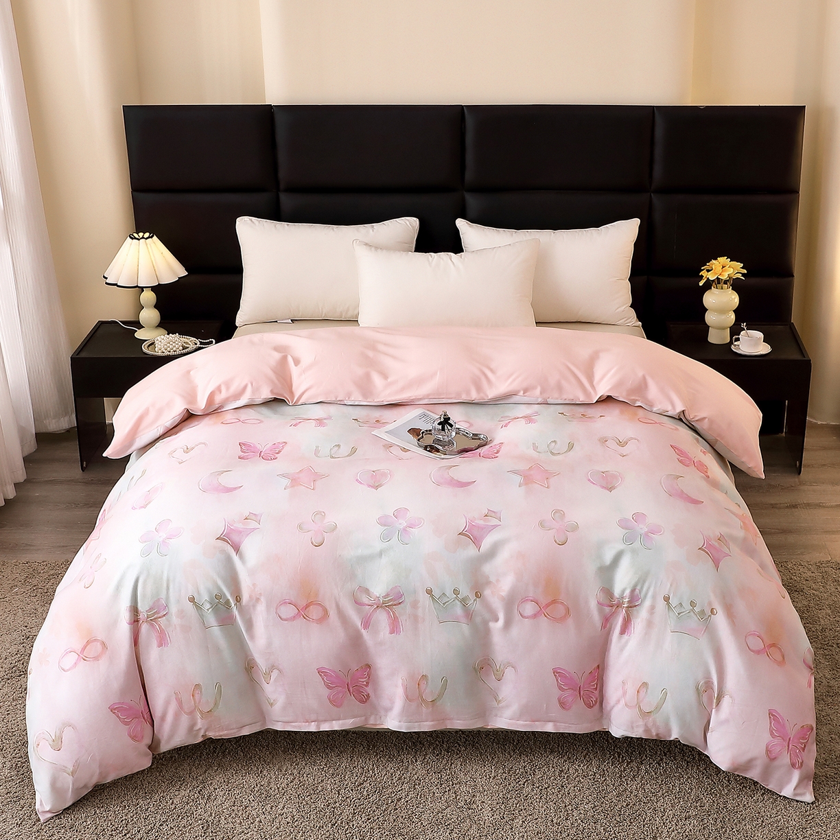 91家纺网 家纺一手货源 找家纺 馨雅家纺 2025新款全棉磨毛数码印花单品被套 娜拉-粉