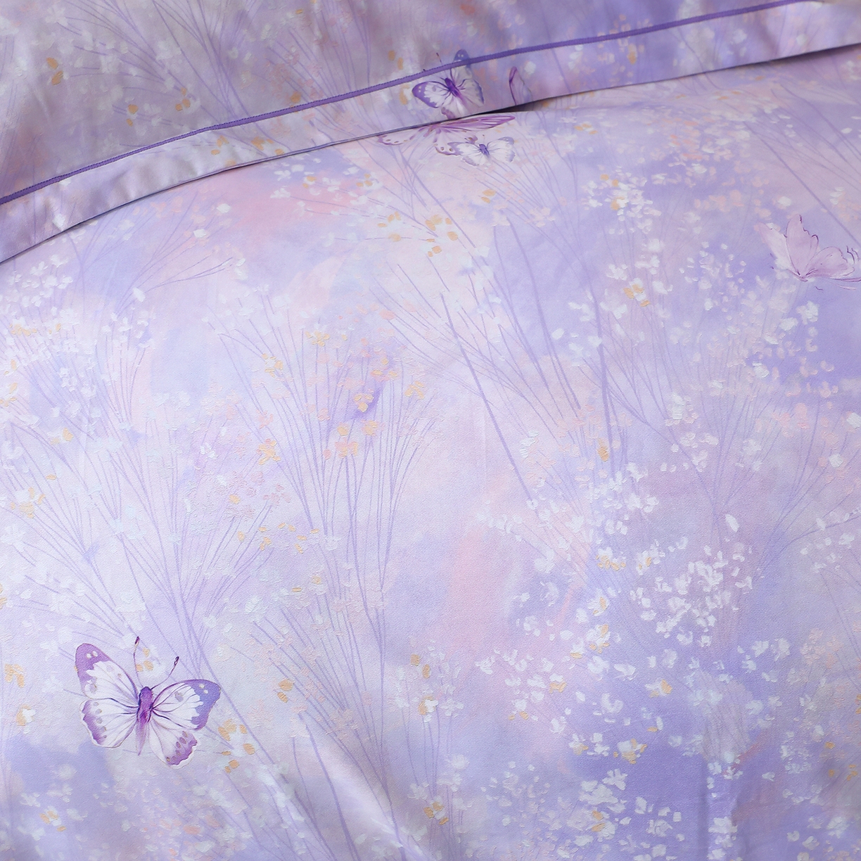 91家纺网 家纺一手货源 找家纺 馨雅家纺 2025新款全棉磨毛数码印花四件套 迷蝶香-紫