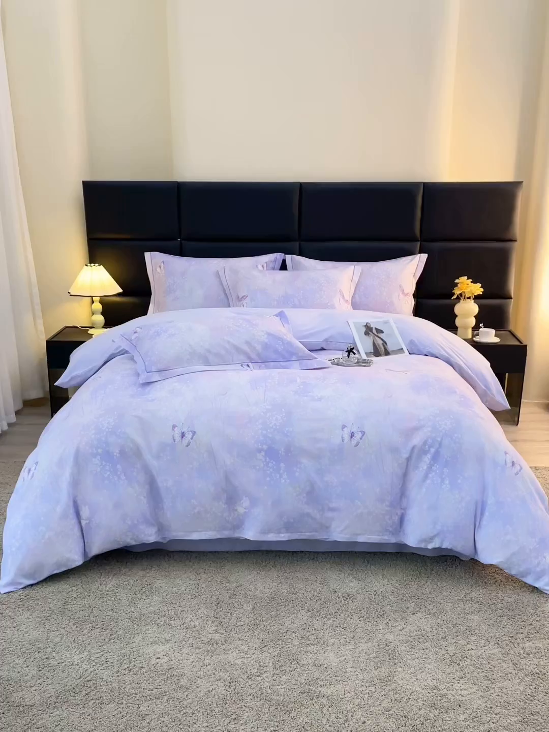 91家纺网 家纺一手货源 找家纺 馨雅家纺 2025新款全棉磨毛数码印花四件套 迷蝶香-紫