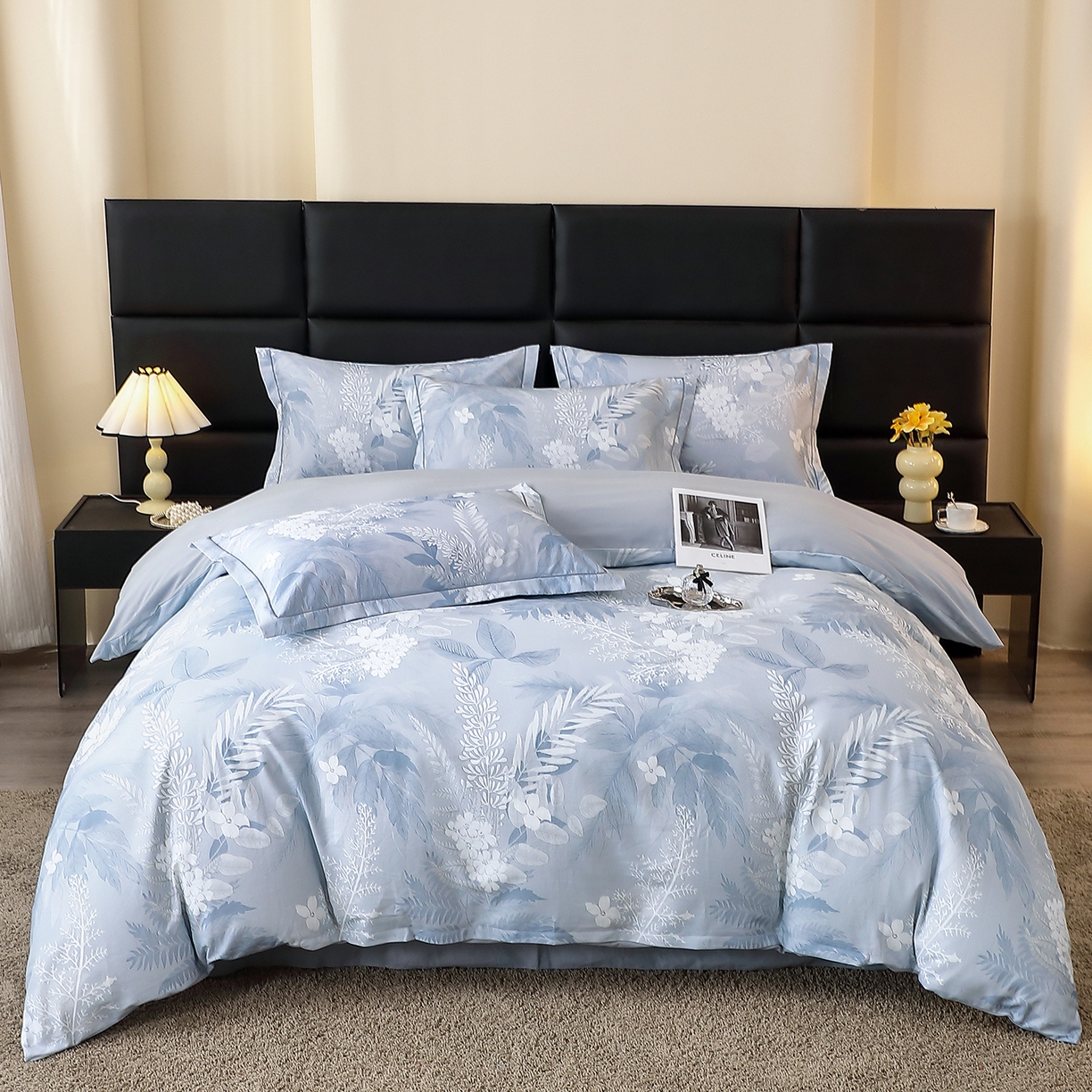 91家纺网 家纺一手货源 找家纺 馨雅家纺 2025新款全棉磨毛数码印花四件套 沐川-兰