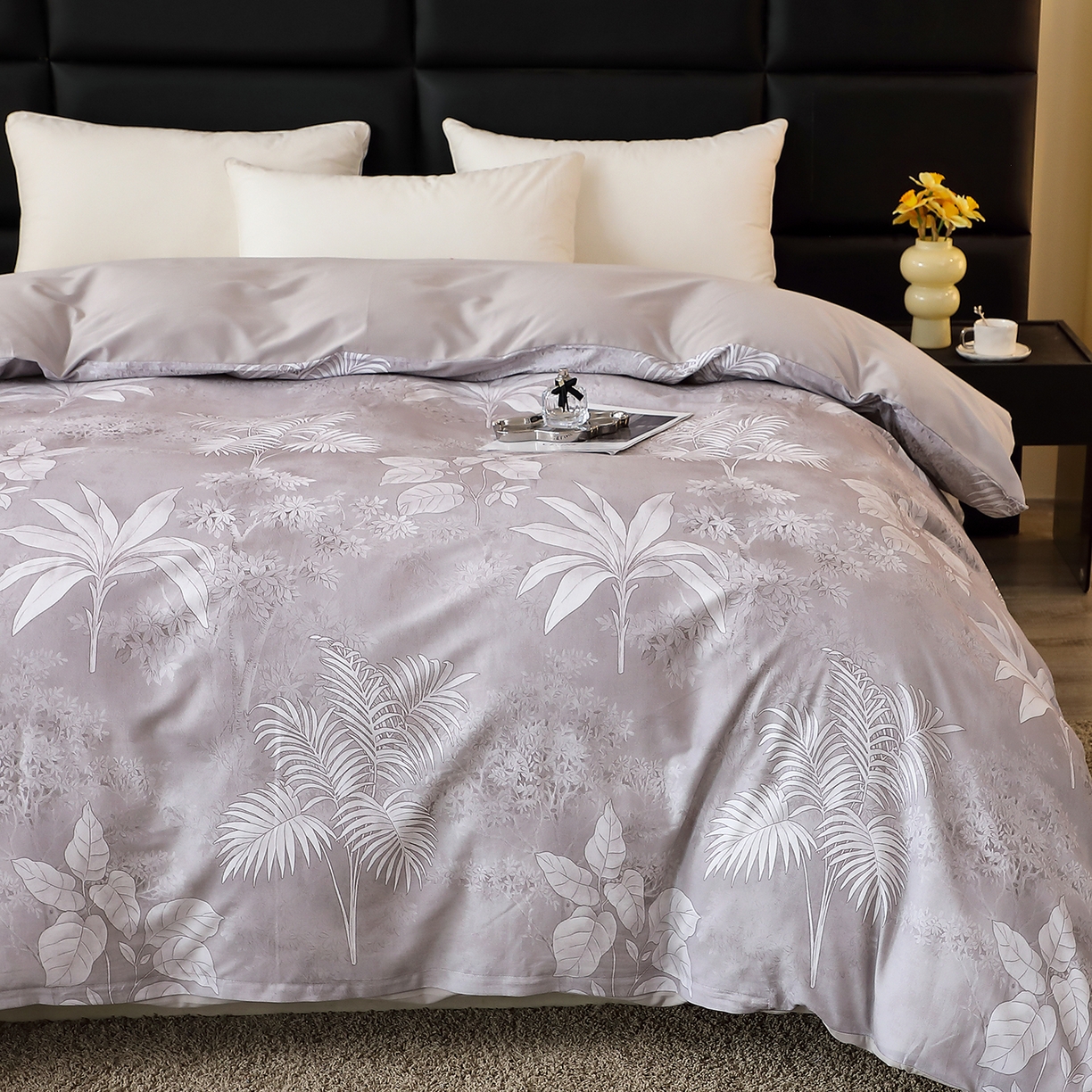 91家纺网 家纺一手货源 找家纺 馨雅家纺 2025新款全棉磨毛数码印花单品被套 晴岛晚风-灰