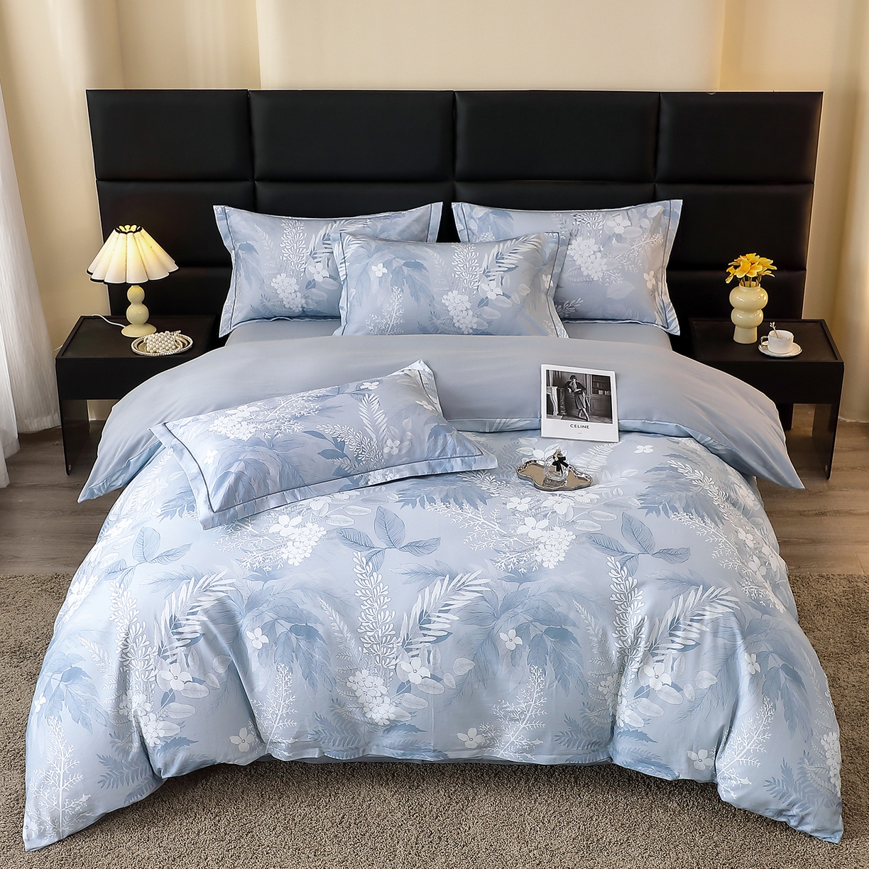 91家纺网 家纺一手货源 找家纺 馨雅家纺 2025新款全棉磨毛数码印花四件套 沐川-兰