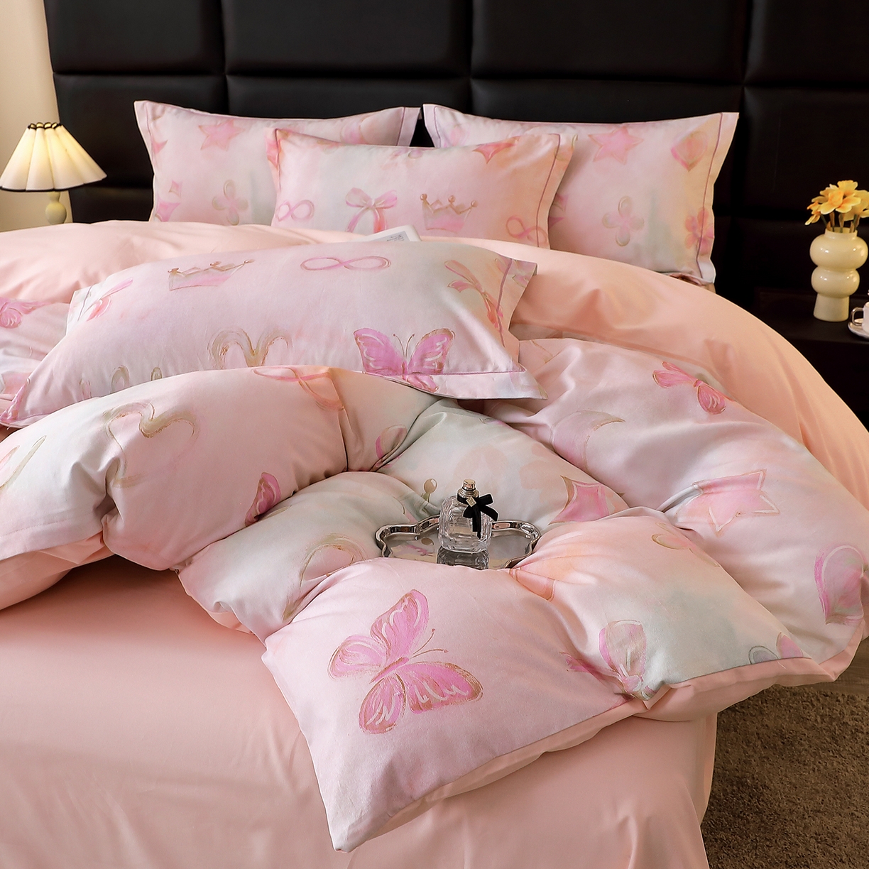 馨雅家纺 2025新款全棉磨毛数码印花四件套 娜拉-粉