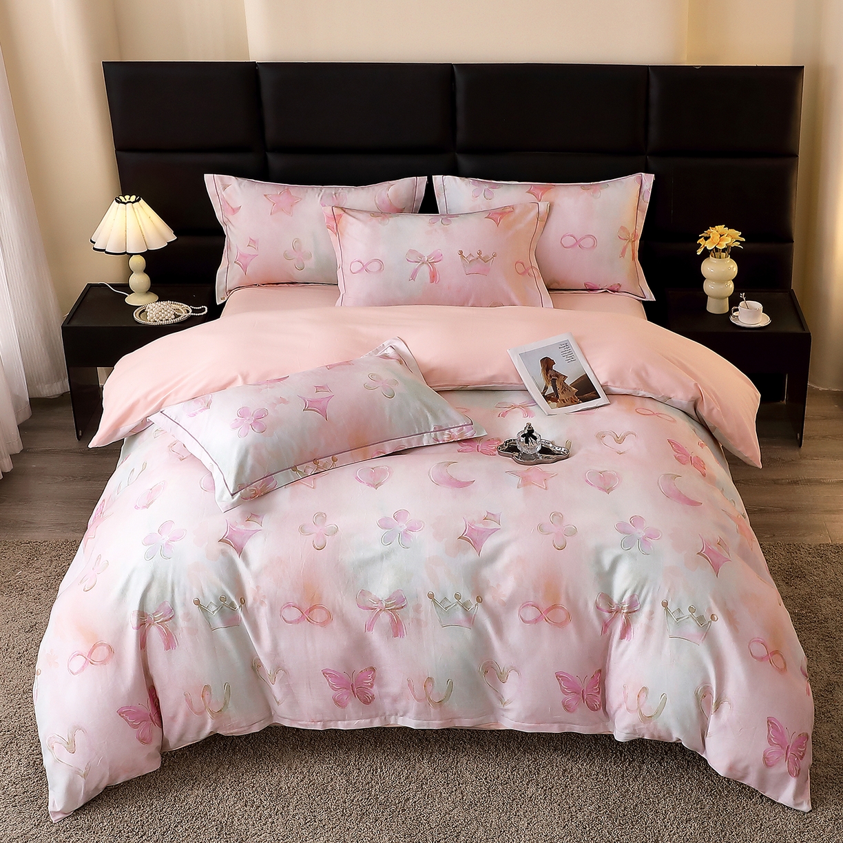 91家纺网 家纺一手货源 找家纺 馨雅家纺 2025新款全棉磨毛数码印花四件套 娜拉-粉