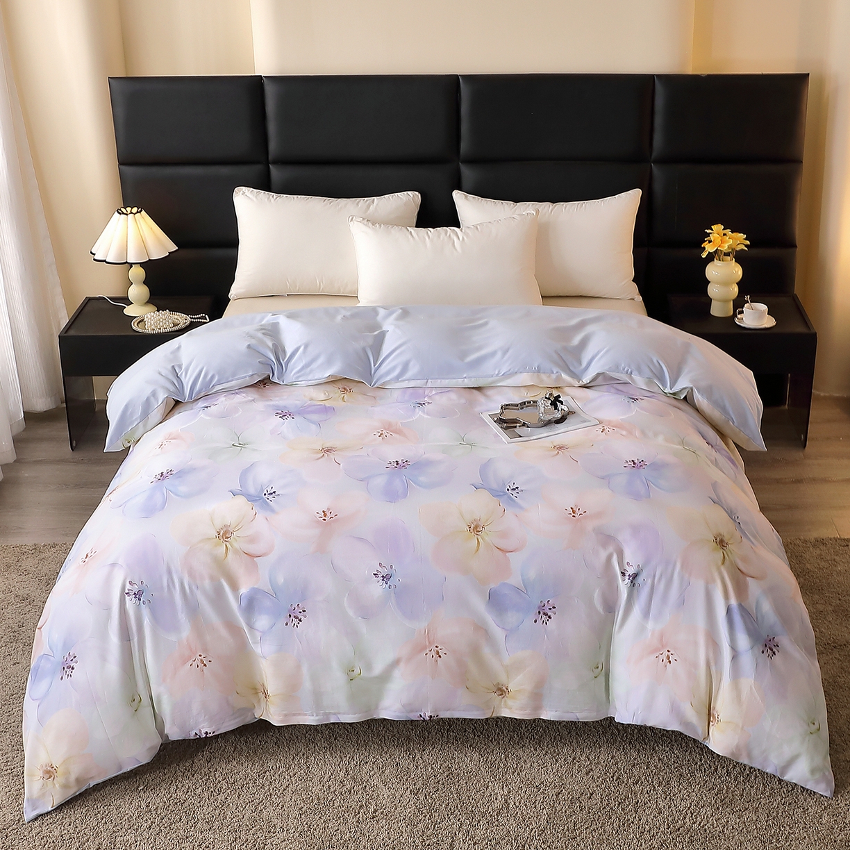 91家纺网 家纺一手货源 找家纺 馨雅家纺 2025新款全棉磨毛数码印花单品被套 若欢-紫