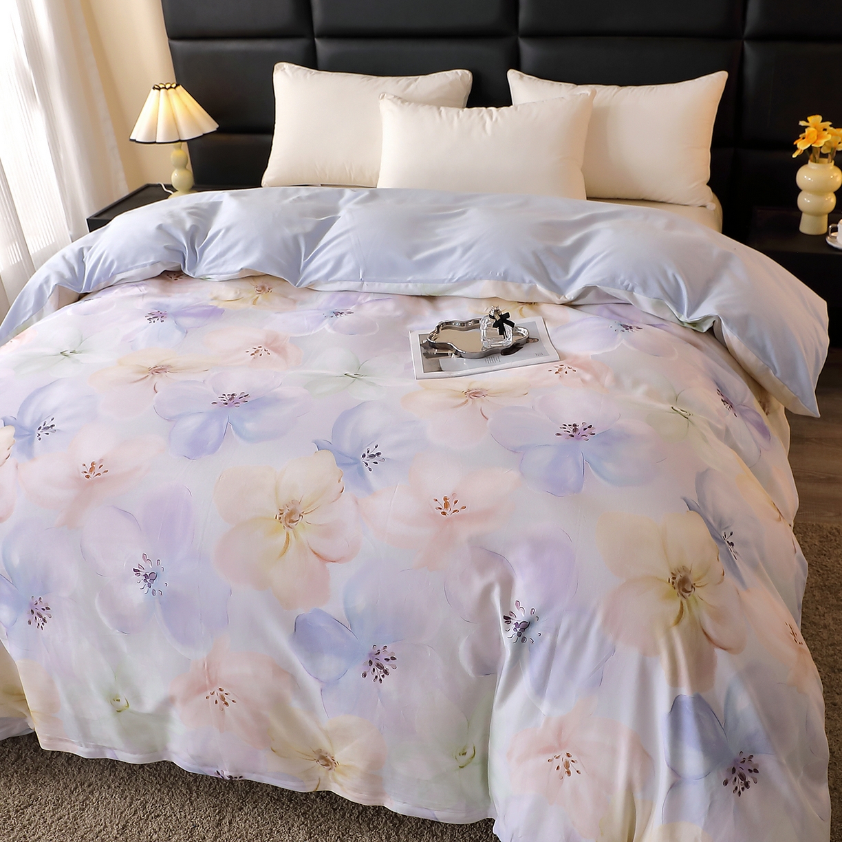 91家纺网 家纺一手货源 找家纺 馨雅家纺 2025新款全棉磨毛数码印花单品被套 若欢-紫