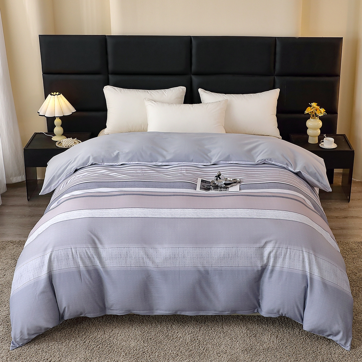 91家纺网 家纺一手货源 找家纺 馨雅家纺 2025新款全棉磨毛数码印花单品被套 维斯塔-灰