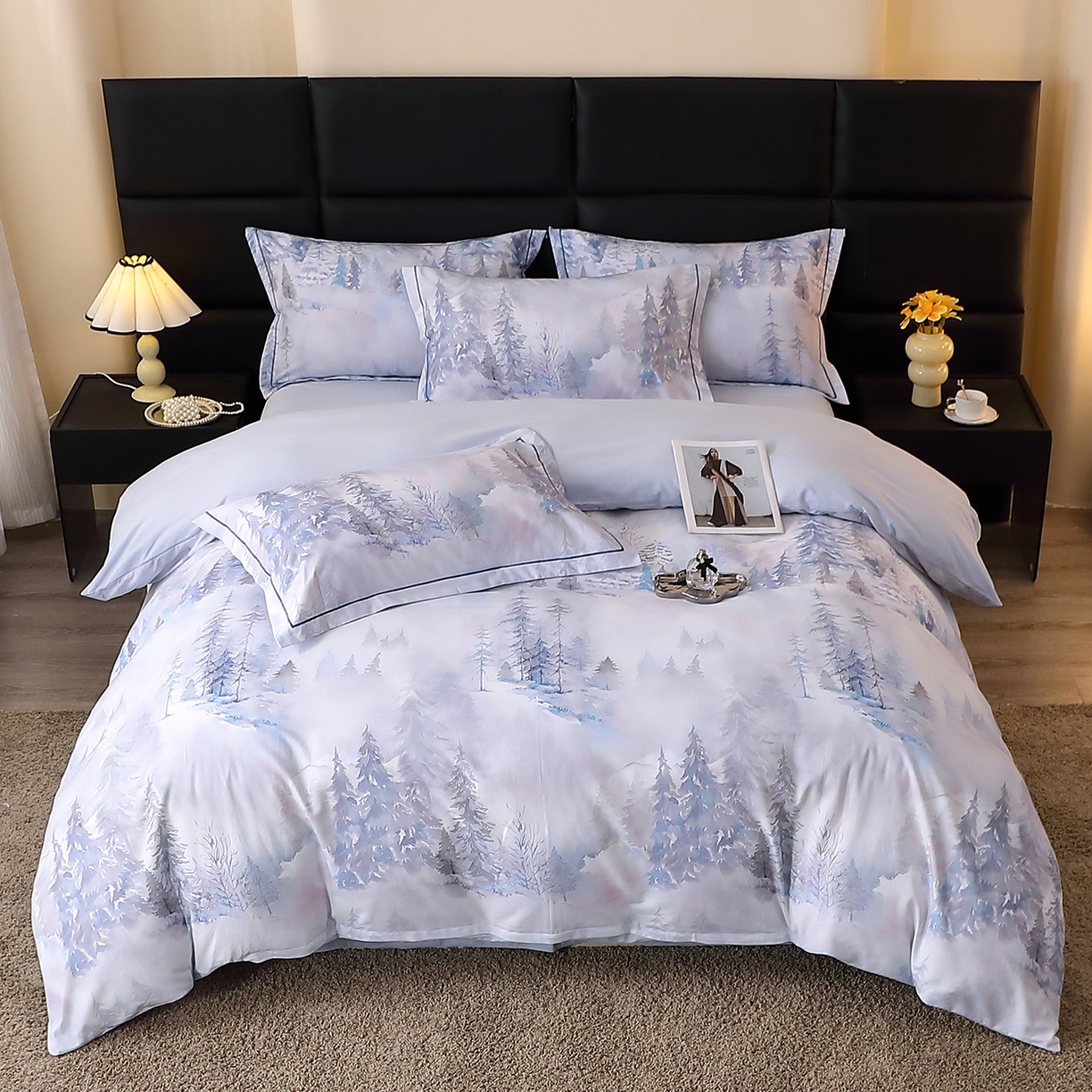 91家纺网 家纺一手货源 找家纺 馨雅家纺 2025新款全棉磨毛数码印花四件套 秋居-灰