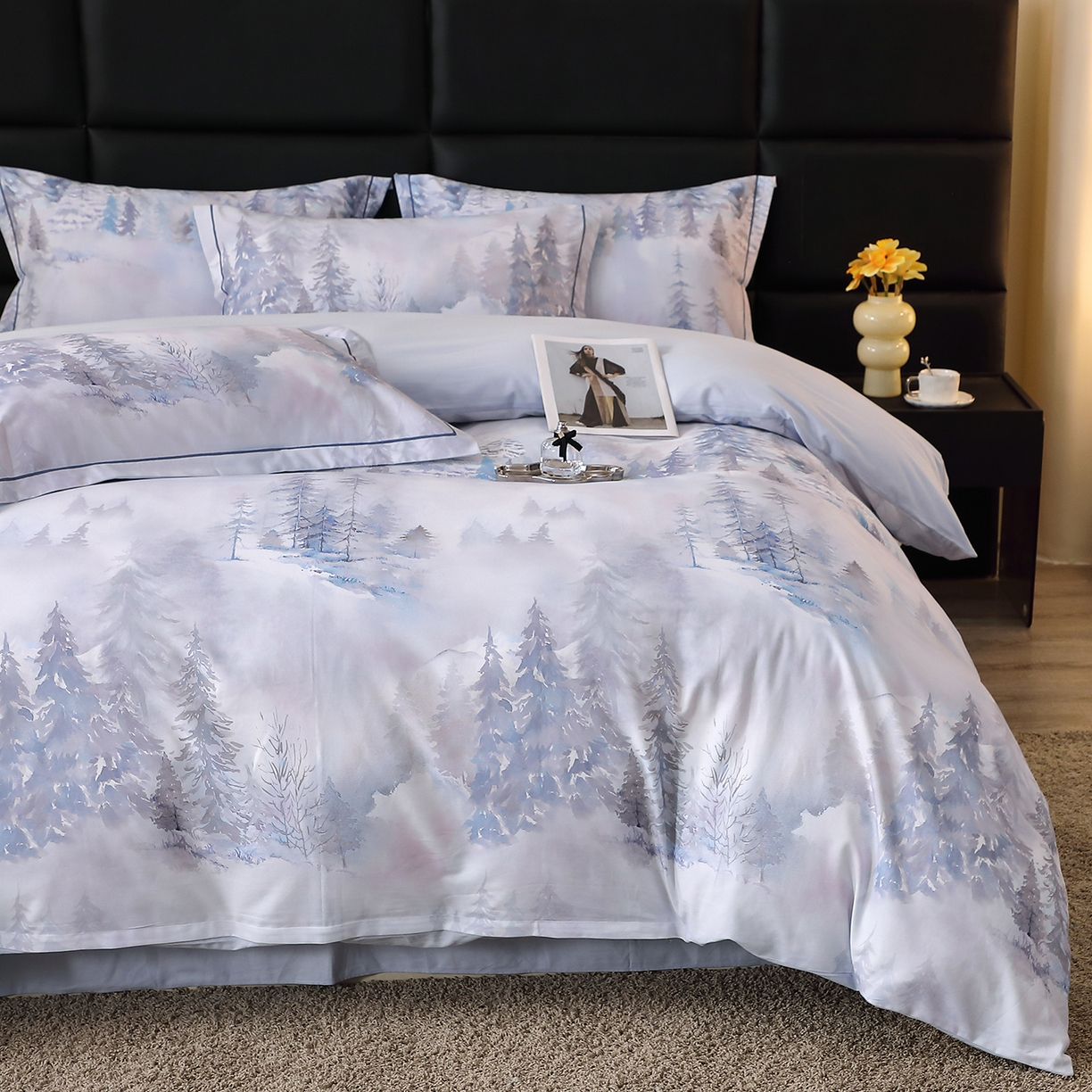 91家纺网 家纺一手货源 找家纺 馨雅家纺 2025新款全棉磨毛数码印花四件套 秋居-灰