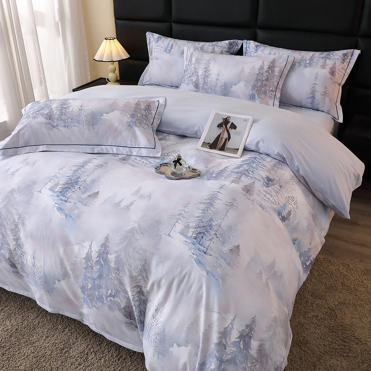 91家纺网 家纺一手货源 找家纺 馨雅家纺 2025新款全棉磨毛数码印花四件套 秋居-灰