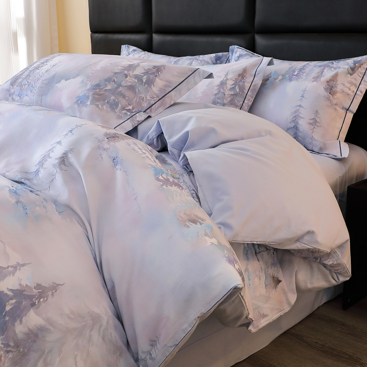 91家纺网 家纺一手货源 找家纺 馨雅家纺 2025新款全棉磨毛数码印花四件套 秋居-灰