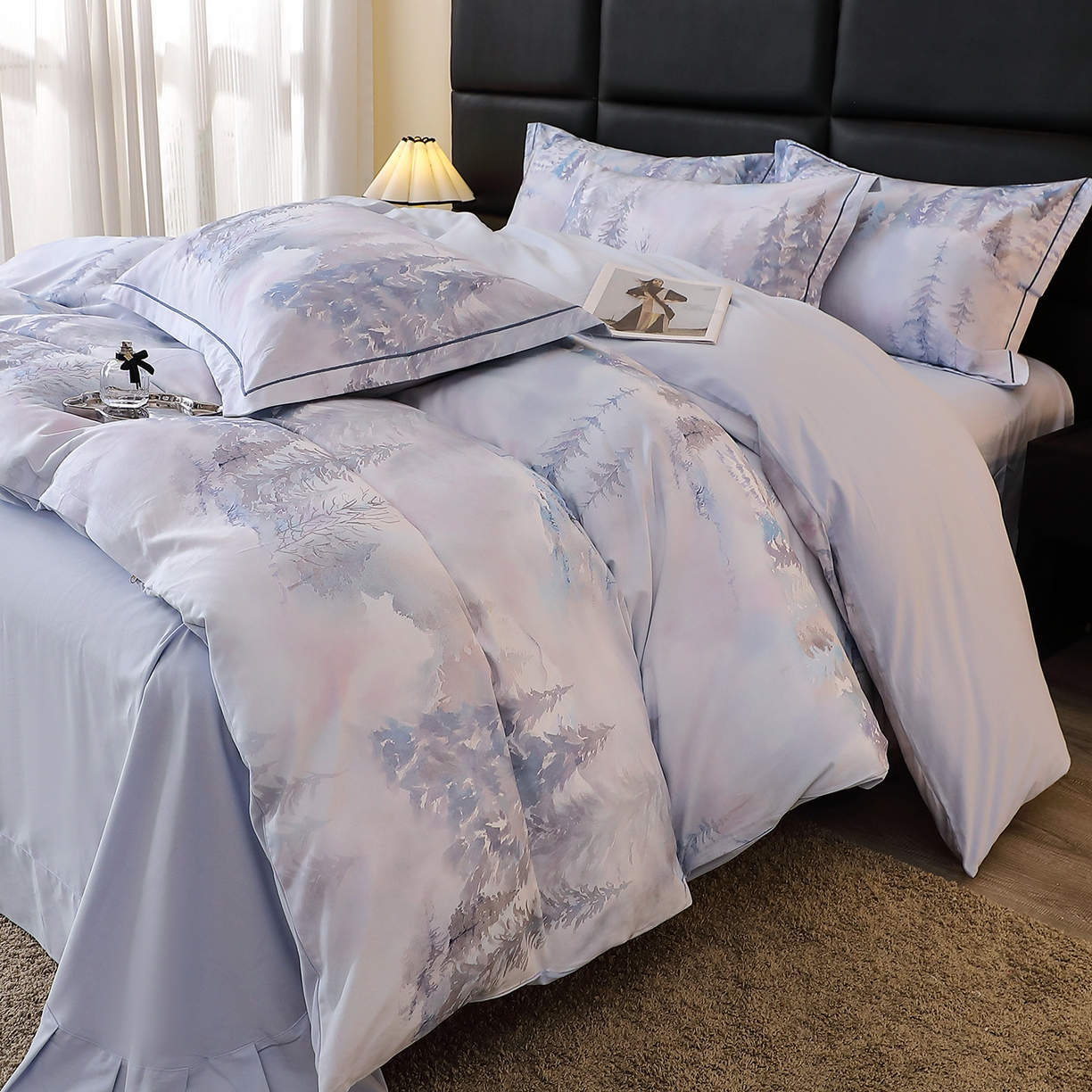 91家纺网 家纺一手货源 找家纺 馨雅家纺 2025新款全棉磨毛数码印花四件套 秋居-灰