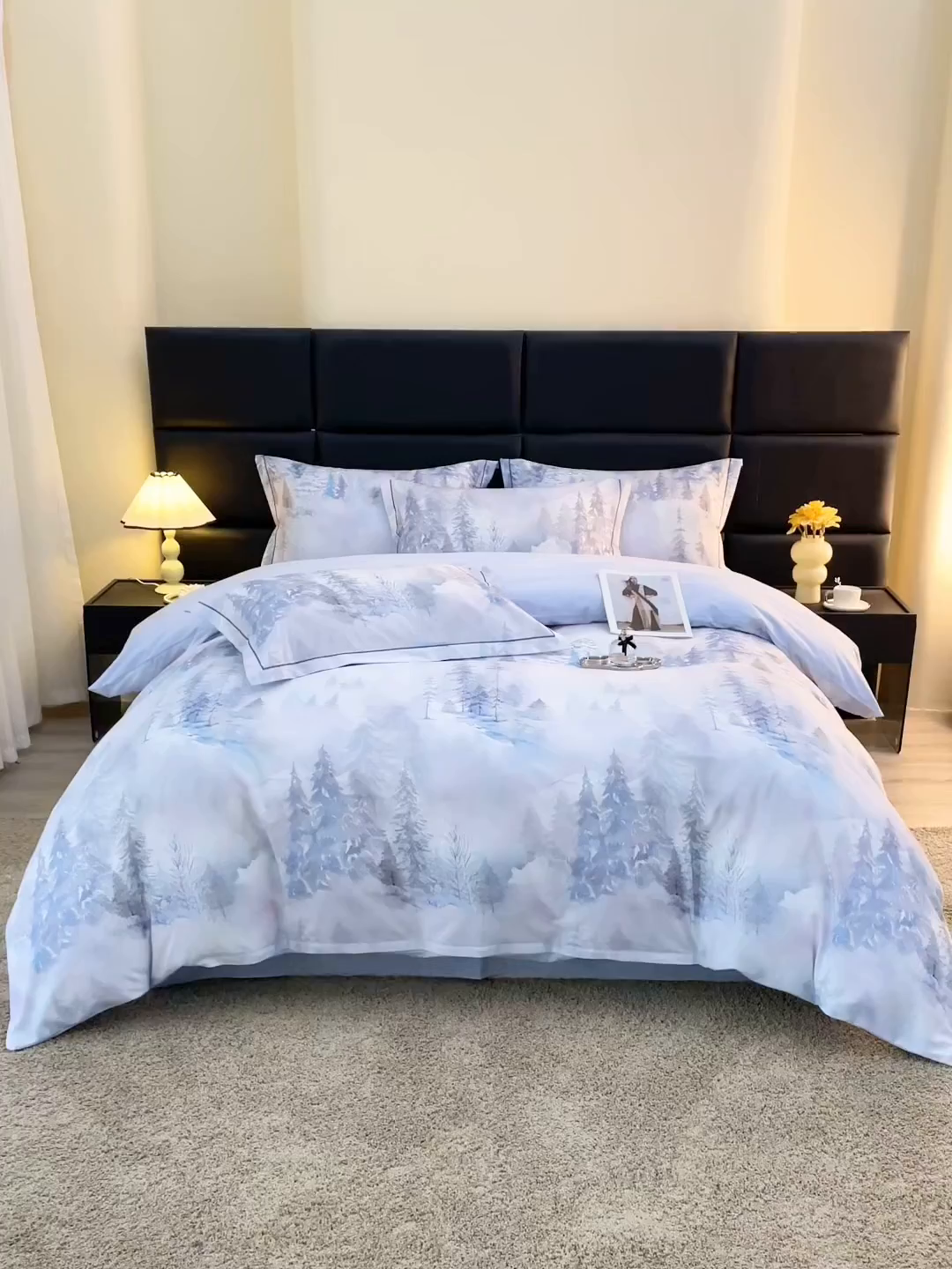 91家纺网 家纺一手货源 找家纺 馨雅家纺 2025新款全棉磨毛数码印花四件套 秋居-灰