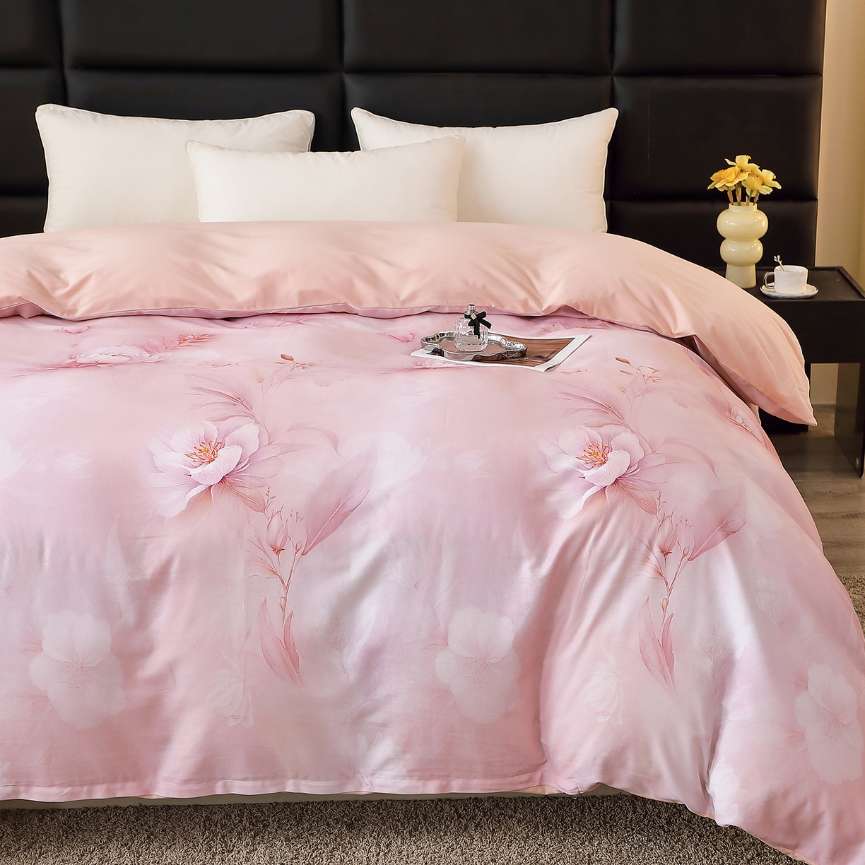 91家纺网 家纺一手货源 找家纺 馨雅家纺 2025新款全棉磨毛数码印花单品被套 禧棠-粉