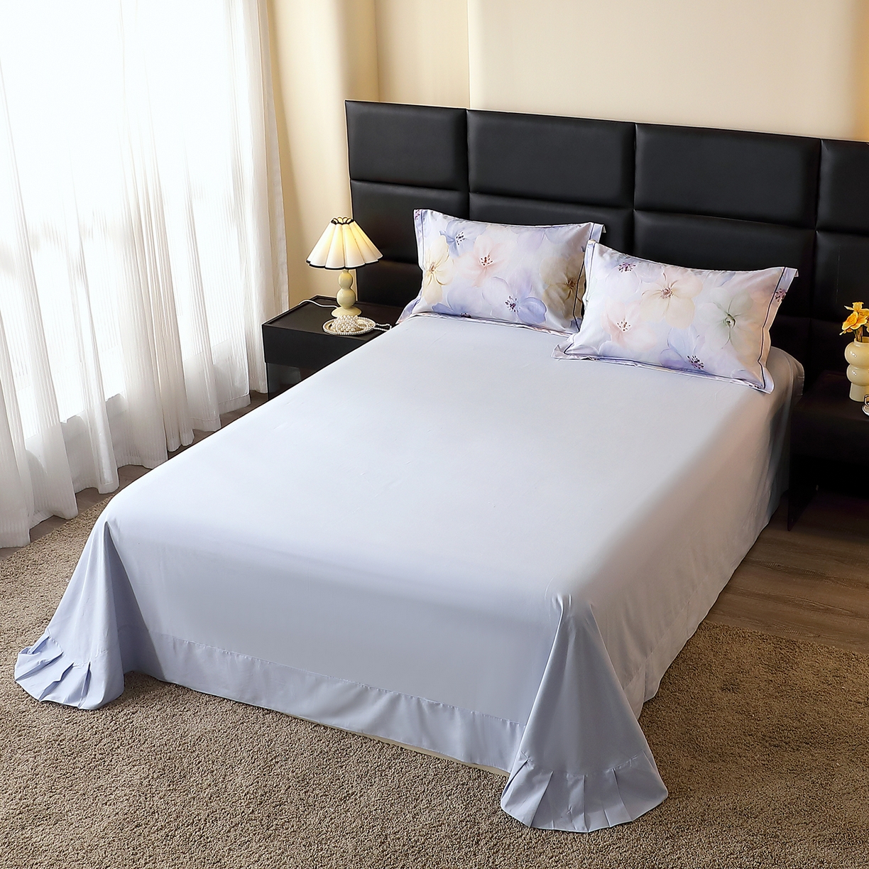 91家纺网 家纺一手货源 找家纺 馨雅家纺 2025新款全棉磨毛数码印花四件套 若欢-紫