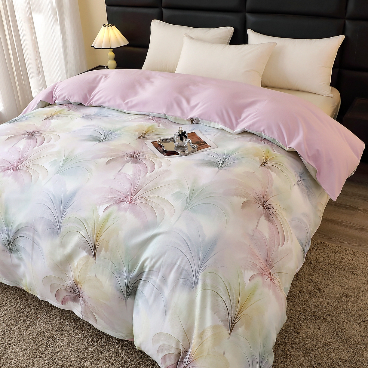 91家纺网 家纺一手货源 找家纺 馨雅家纺 2025新款全棉磨毛数码印花单品被套 夏有乔木-粉