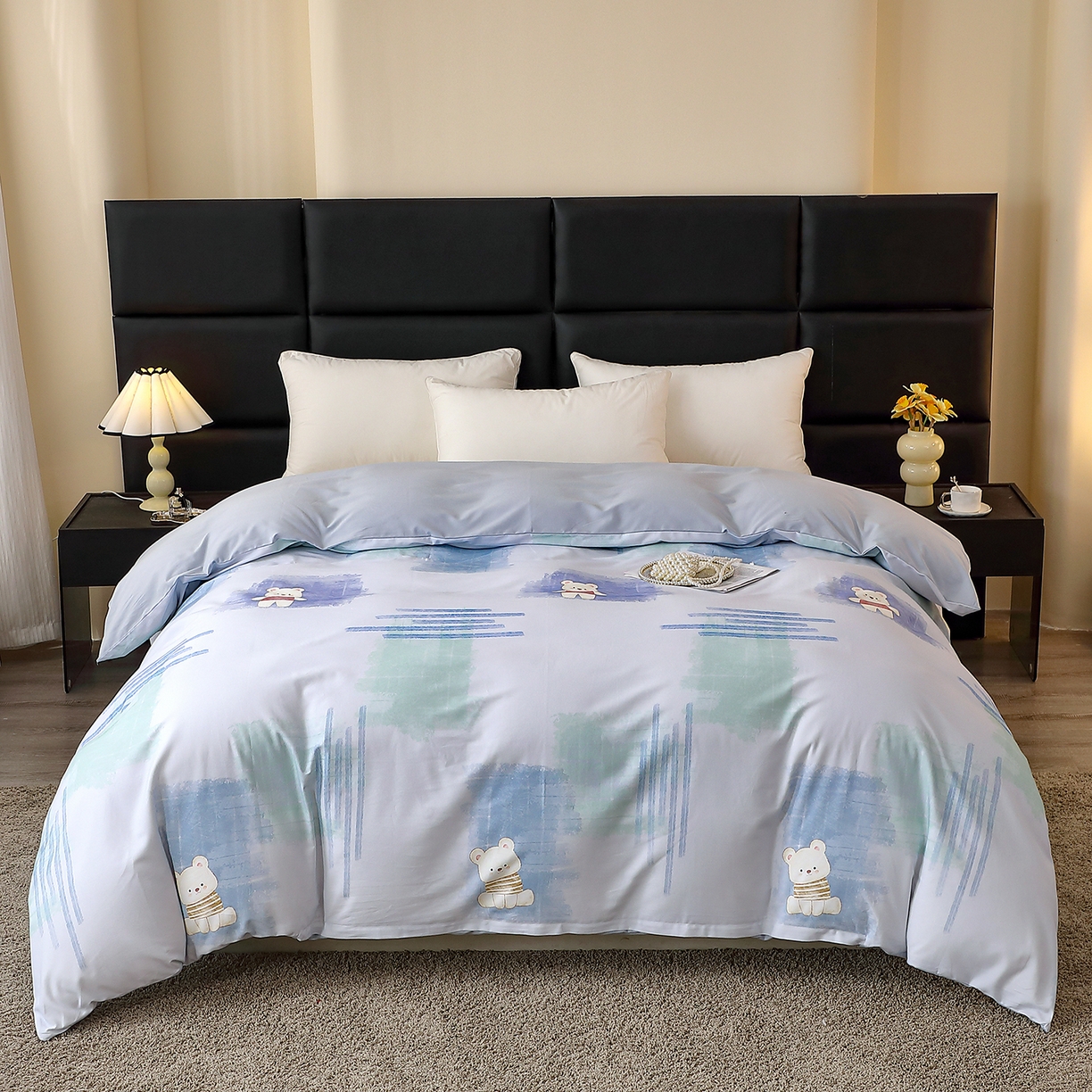 馨雅家纺 2025新款全棉磨毛数码印花单品被套 小可布丁-灰