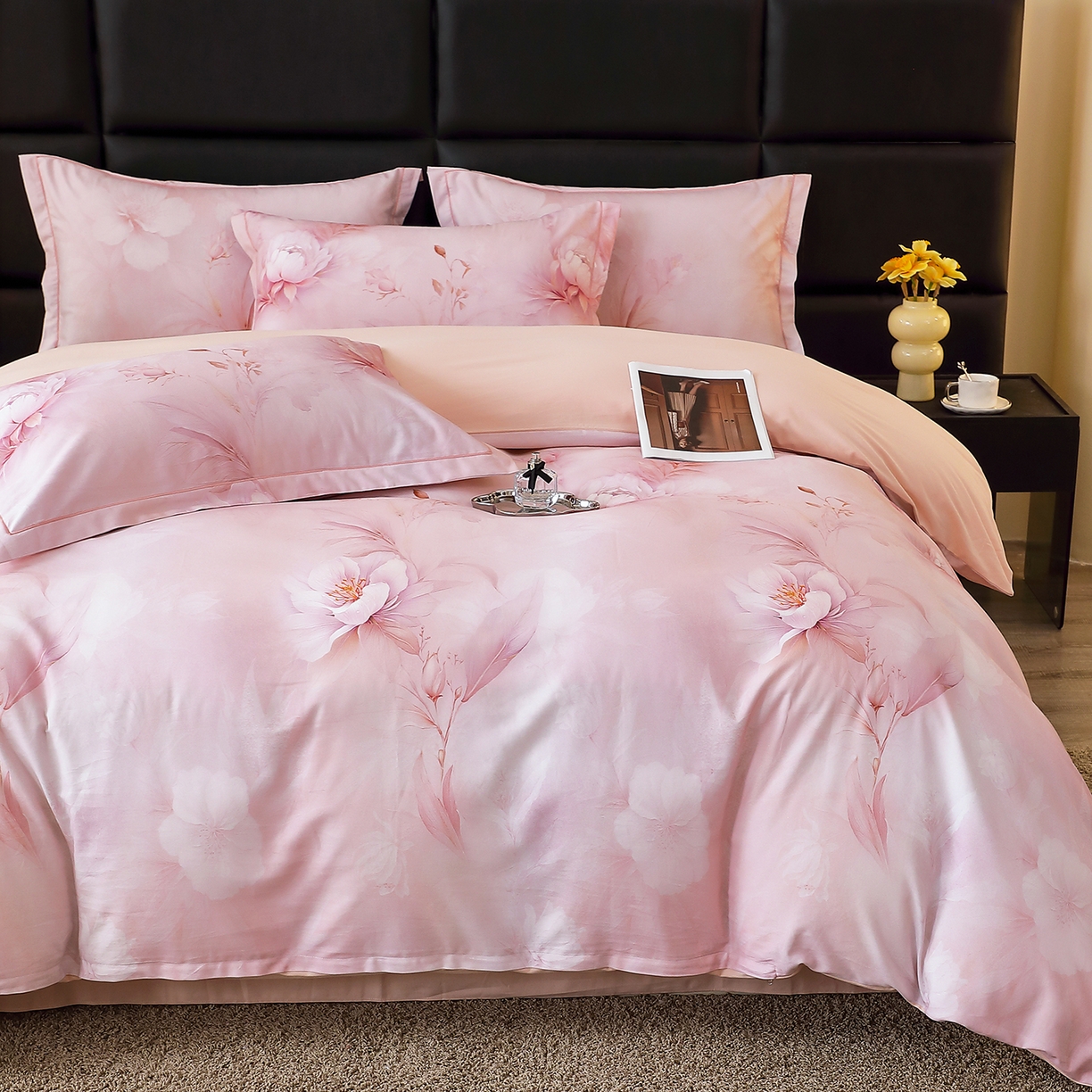 91家纺网 家纺一手货源 找家纺 馨雅家纺 2025新款全棉磨毛数码印花四件套 禧棠-粉