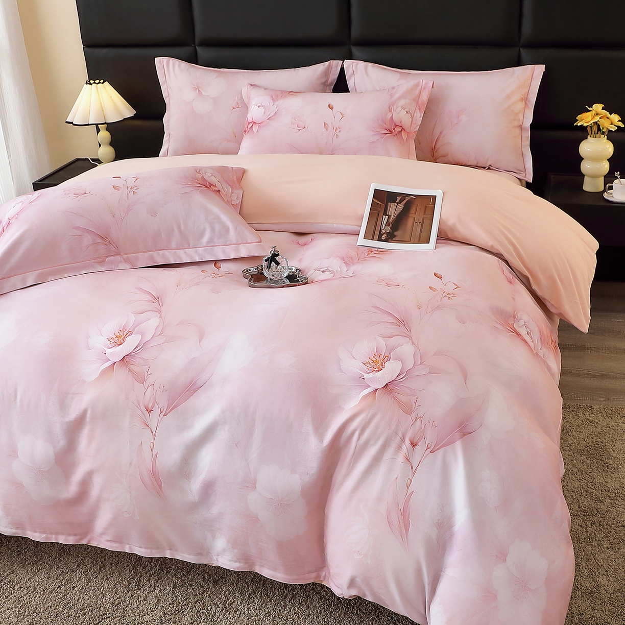 91家纺网 家纺一手货源 找家纺 馨雅家纺 2025新款全棉磨毛数码印花四件套 禧棠-粉