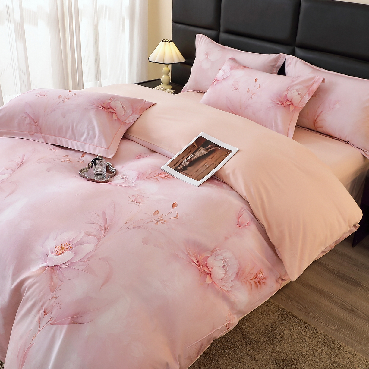 91家纺网 家纺一手货源 找家纺 馨雅家纺 2025新款全棉磨毛数码印花四件套 禧棠-粉