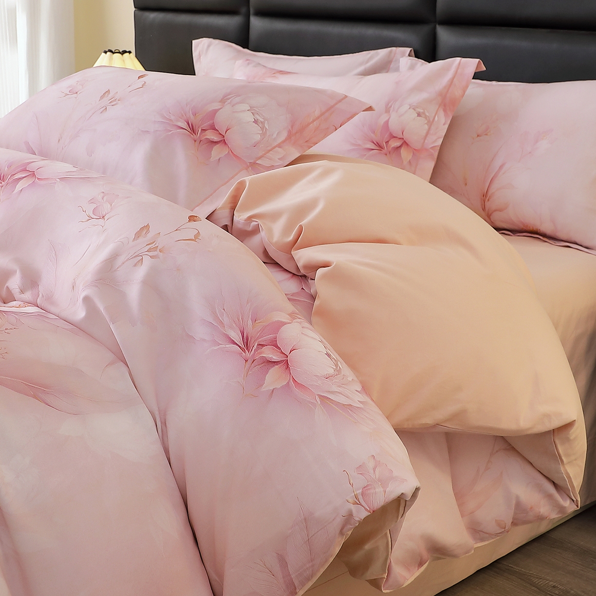 91家纺网 家纺一手货源 找家纺 馨雅家纺 2025新款全棉磨毛数码印花四件套 禧棠-粉