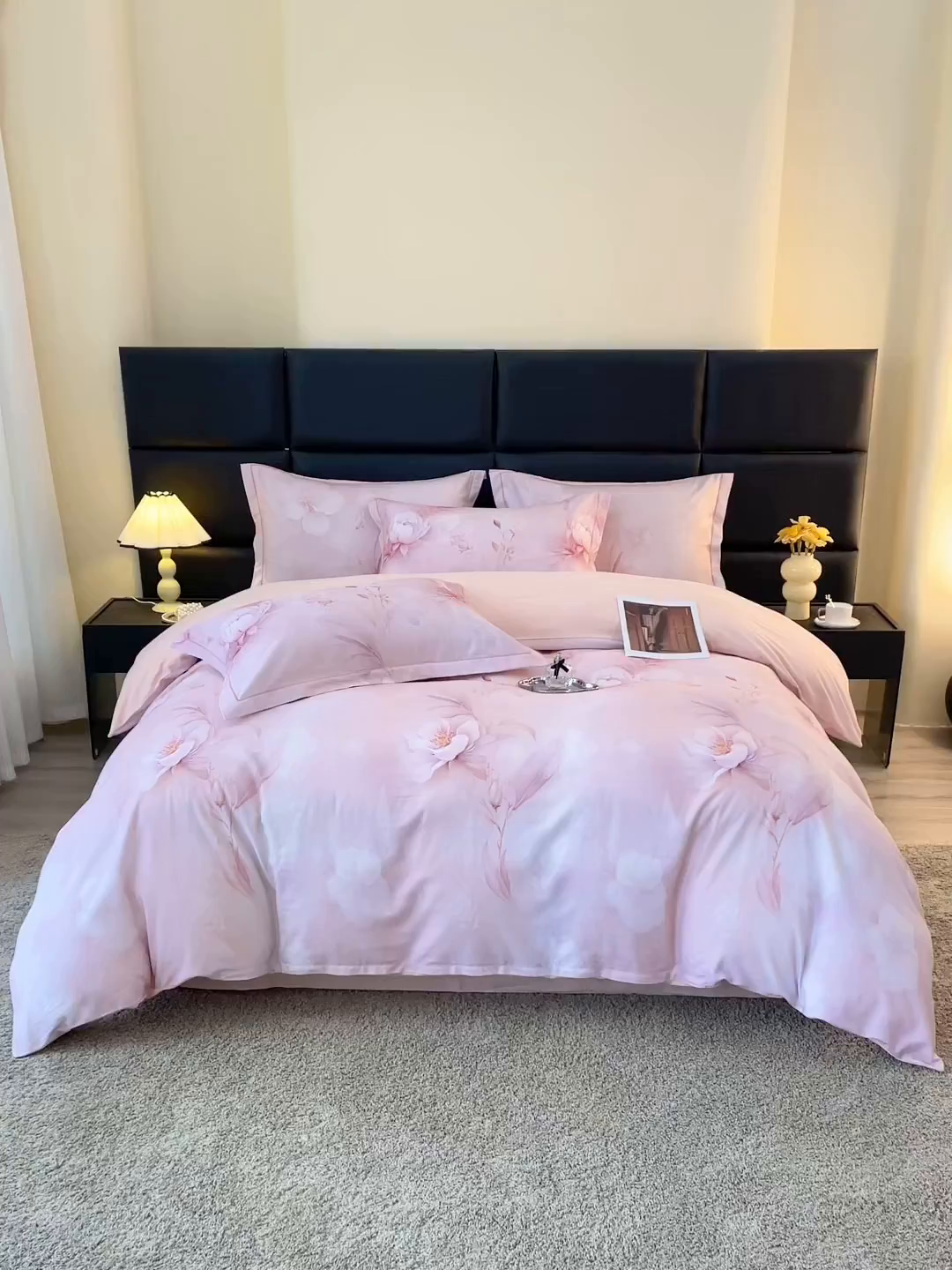 91家纺网 家纺一手货源 找家纺 馨雅家纺 2025新款全棉磨毛数码印花四件套 禧棠-粉