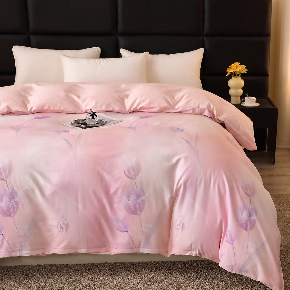 91家纺网 家纺一手货源 找家纺 馨雅家纺 2025新款全棉磨毛数码印花单品被套 一隅花町-粉