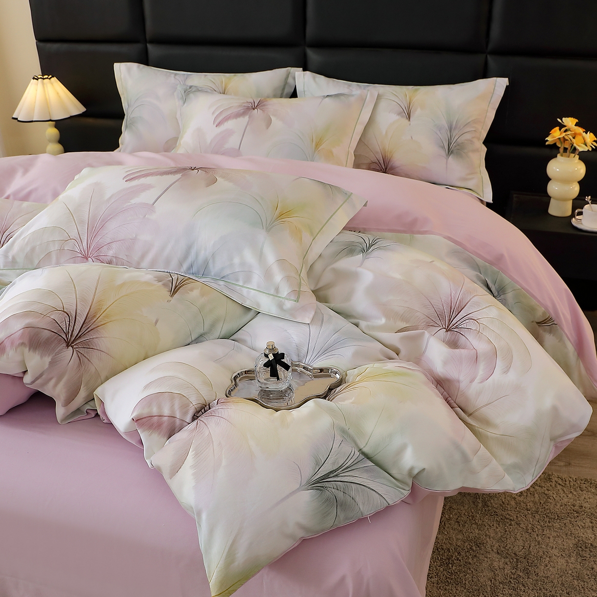 馨雅家纺 2025新款全棉磨毛数码印花四件套 夏有乔木-粉