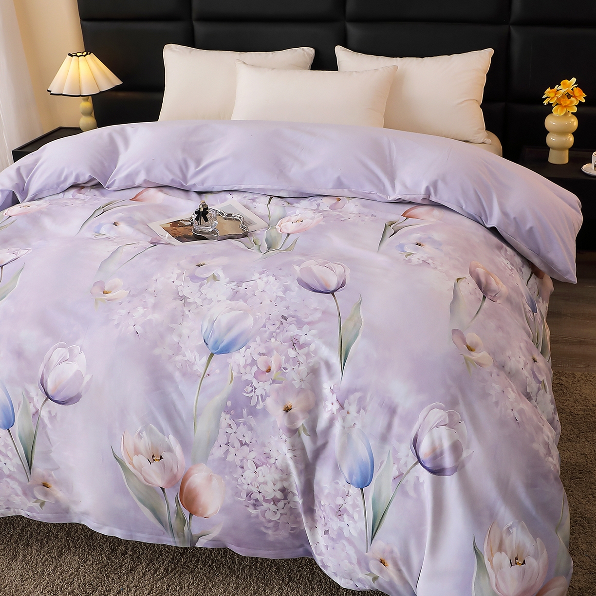 91家纺网 家纺一手货源 找家纺 馨雅家纺 2025新款全棉磨毛数码印花单品被套 郁花町-紫