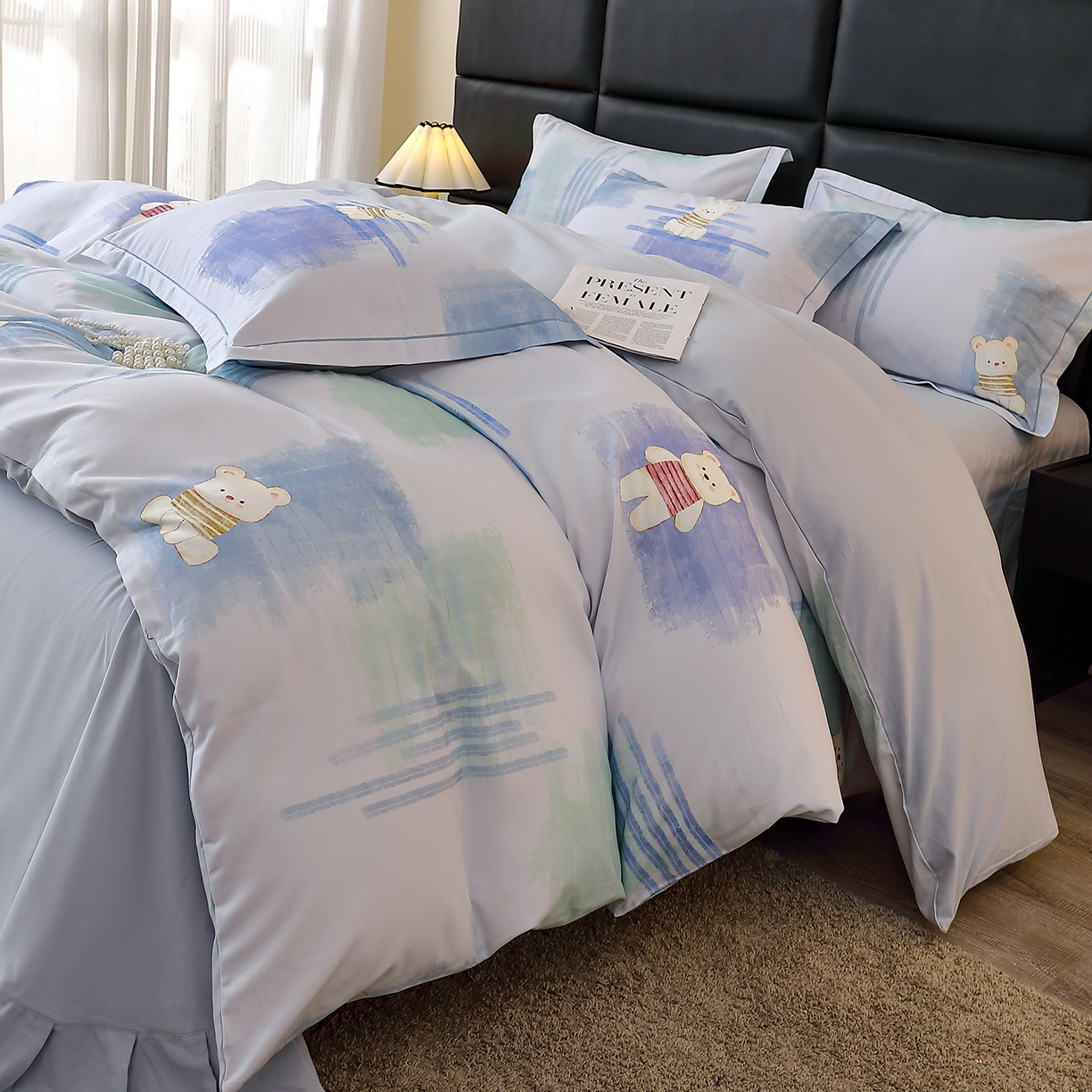 91家纺网 家纺一手货源 找家纺 馨雅家纺 2025新款全棉磨毛数码印花四件套 小可布丁-灰