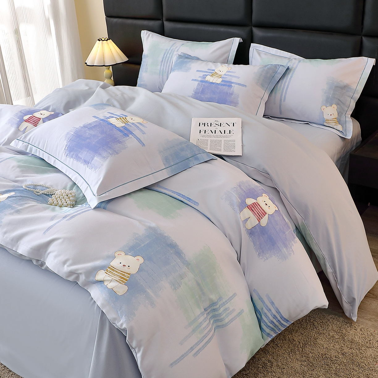 91家纺网 家纺一手货源 找家纺 馨雅家纺 2025新款全棉磨毛数码印花四件套 小可布丁-灰