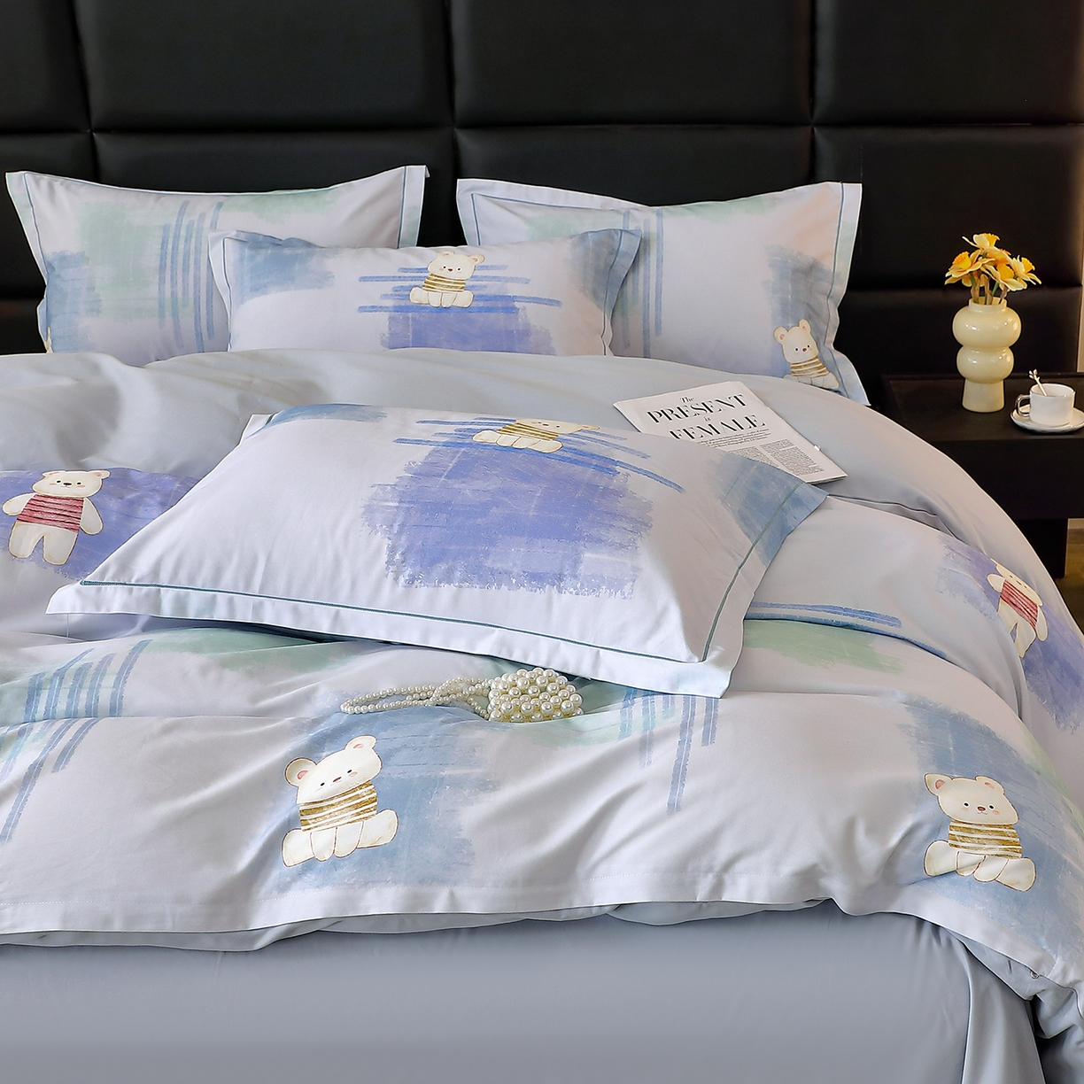 91家纺网 家纺一手货源 找家纺 馨雅家纺 2025新款全棉磨毛数码印花四件套 小可布丁-灰