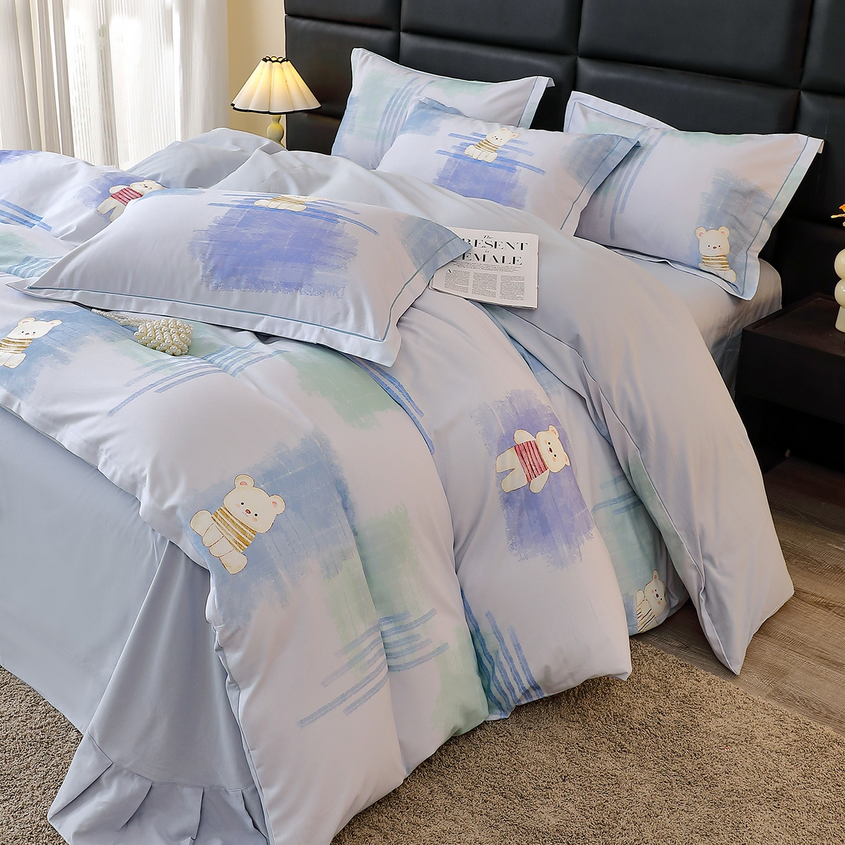 91家纺网 家纺一手货源 找家纺 馨雅家纺 2025新款全棉磨毛数码印花四件套 小可布丁-灰